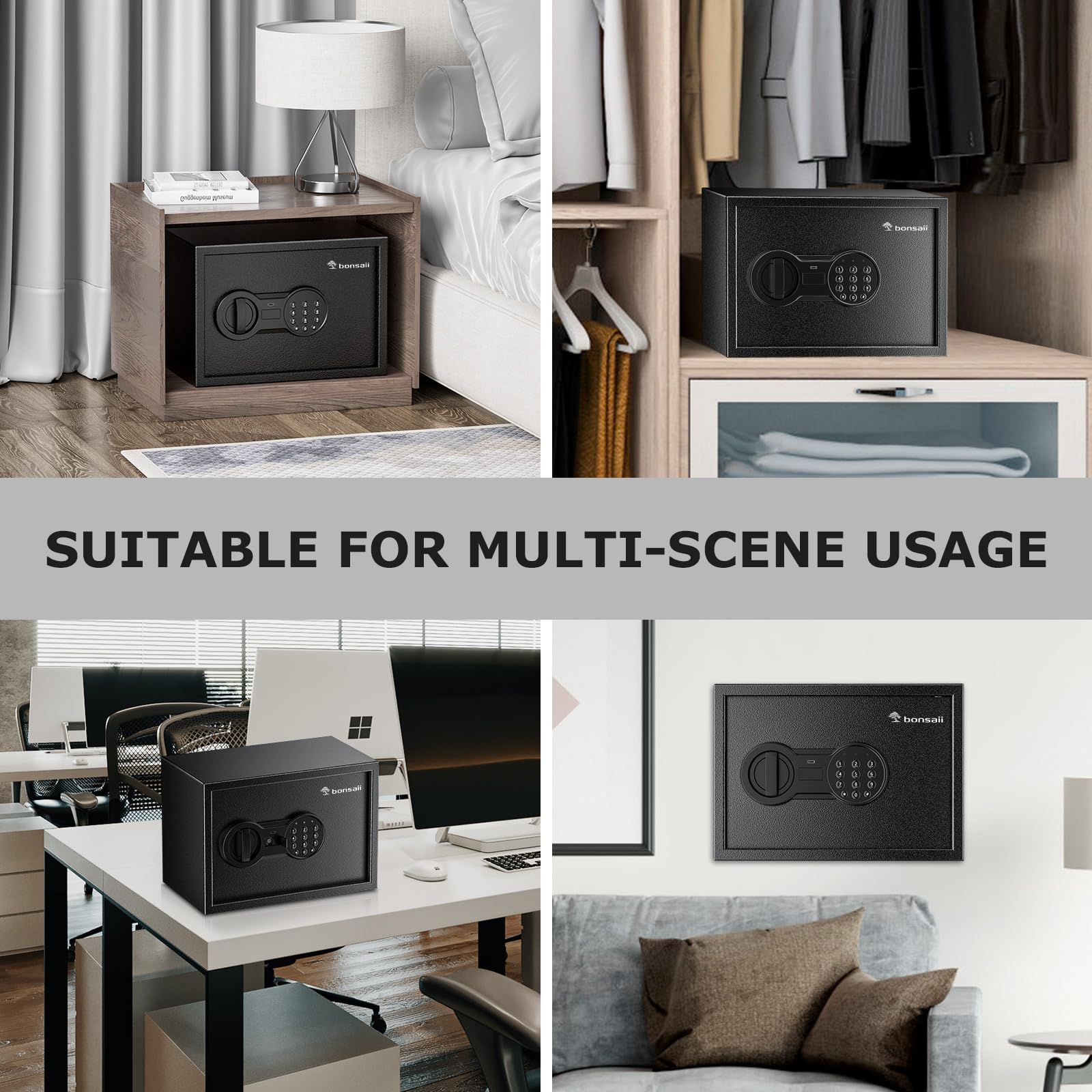 Bonsaii Safe, 0.6 Cubic Safe Box with Electronic Keypad, Removable Shelf, for Valuables Jewelry and Documents in Home, Hotel, or Business, 25 D x 35 W x 25 cm H