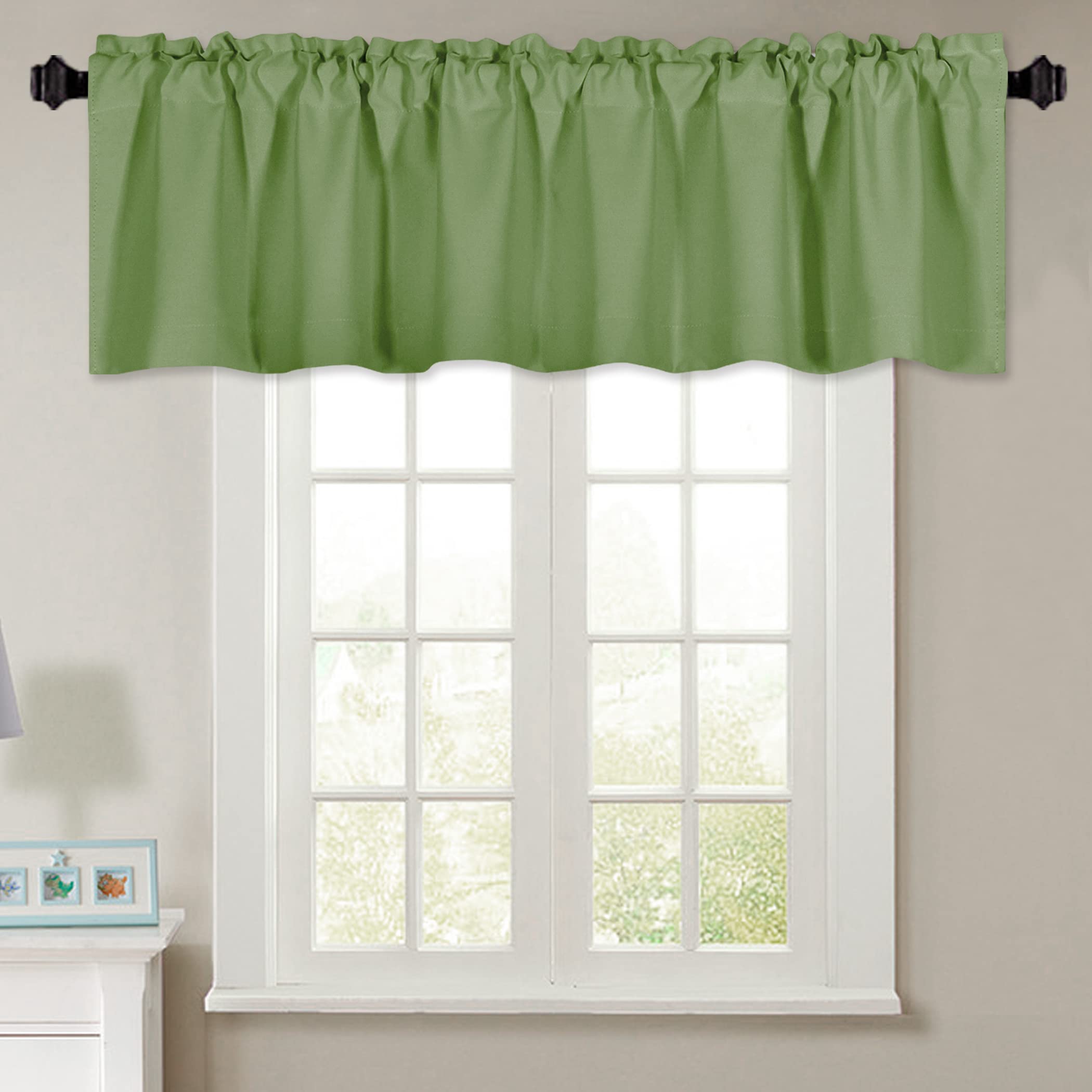 KEQIAOSUOCAI Sage Green Window Valance 72 Inch by 16 Inch for Kids Room - Rod Pocket Room Darkening 16 Inch Curtain Valance for Bedroom Living Room Basement 1 Panel 72Wx16L