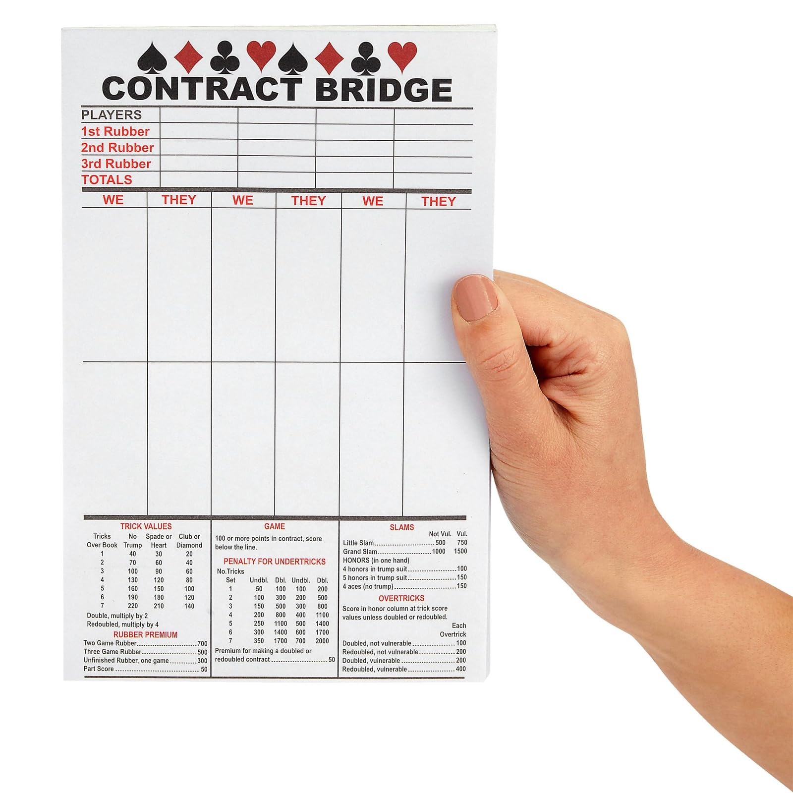 Best Paper Greetings Bridge Score Cards with Trick Values (Pack of 5, Total 250 Sheets)