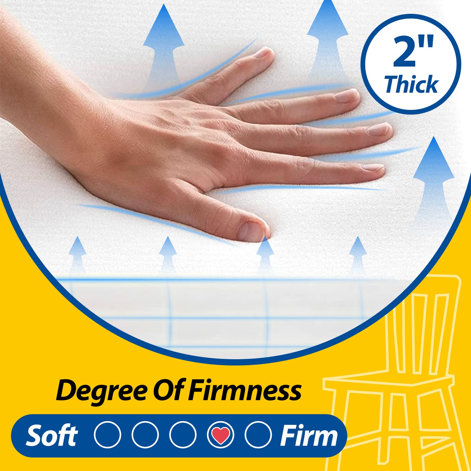 AAAAAcessories D-Shaped Chair Cushions for Dining Chairs with Ties and Removable Cover, 43 cm W x 40 cm L x 5 cm H, Set of 6, Blue