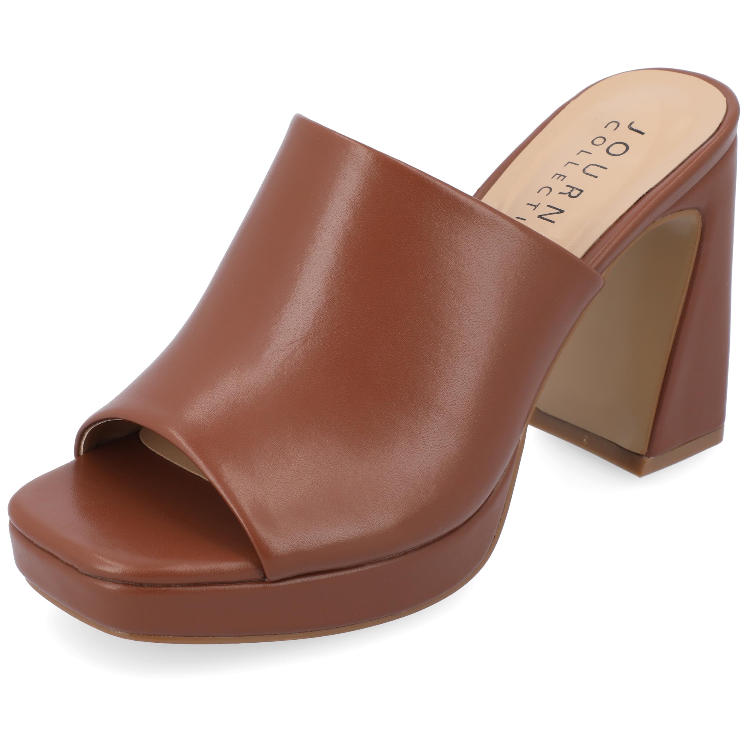 SIZE: 37 - Journee Collection Womens Ezzlynn Platform Heel with Open Toe and Slip On Heel, Brown