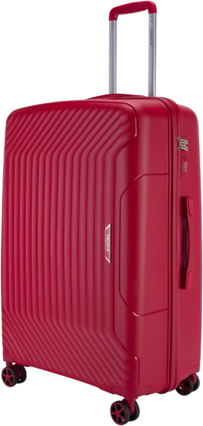 مجموعة حقائب سفر برينس، 3 قطع، غير قابلة للكسر، مزودة بـ 4 عجلات دوارة، خفيفة الوزن، مزودة بقفل مضاد للسرقة، مقاس 20 و24 و28 بوصة، لون أحمر