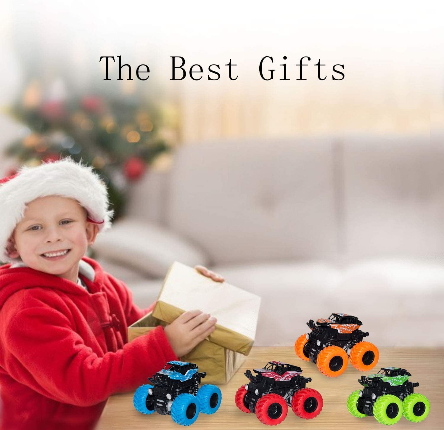 Monster Truck Toys - Inertia Car Educational Toy Cars, Friction Powered Toy Cars Push and Go Vehicles for Kids Best Gift for Boys Girls Age 3 and Above (4 CAR SET)