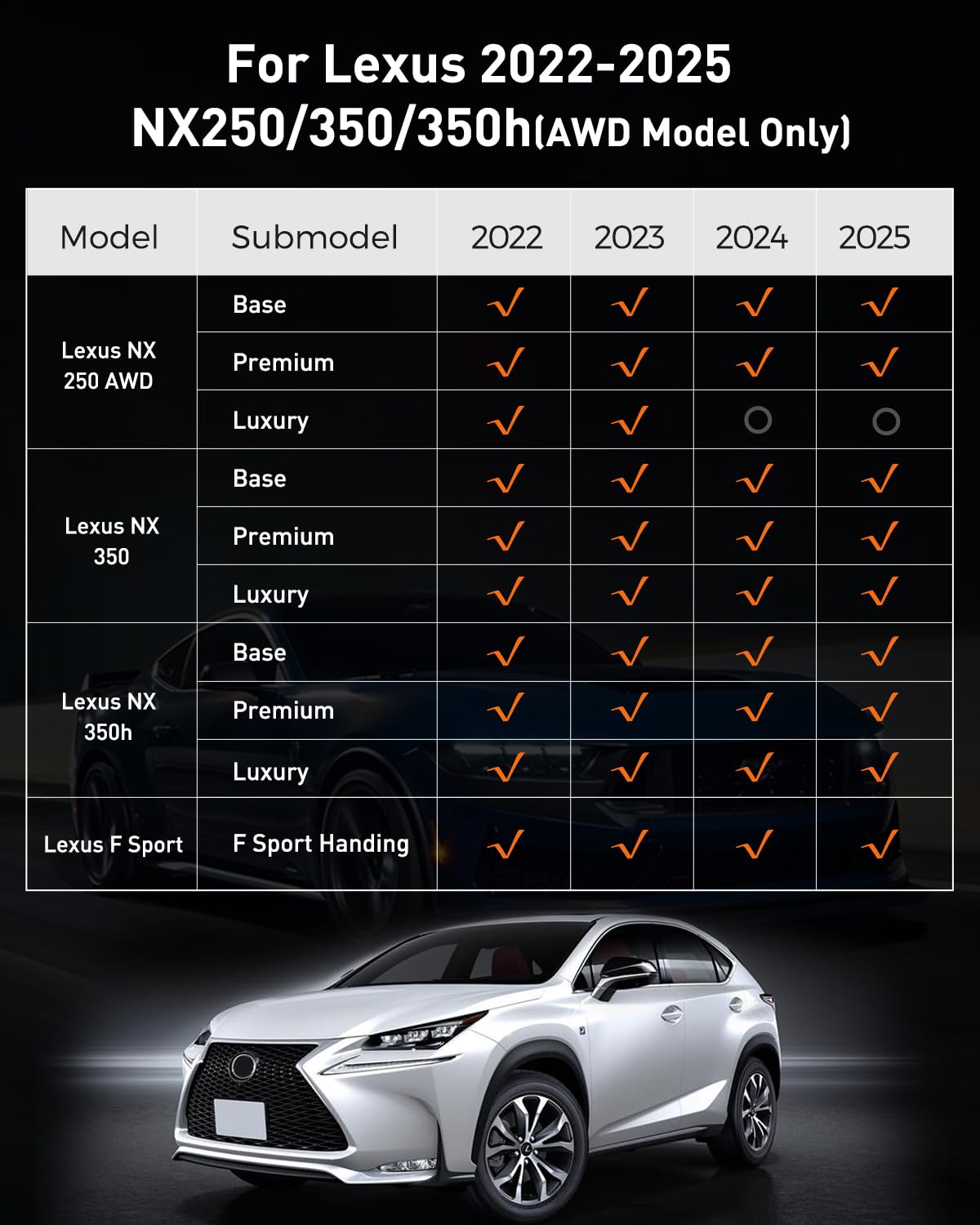 سجادات أرضية لسيارة لكزس NX موديلات 2025 و2024 و2023 و2022 NX250 وNX350 وNX350h وNX450h+، سجادات صندوق السيارة لجميع الأحوال الجوية، ملحقات مخصصة