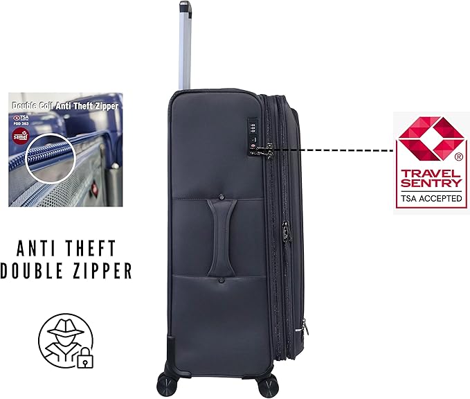 حقيبة سفر بيير كاردان خفيفة الوزن، معتمدة من إدارة أمن النقل (TSA)، مضادة للسرقة، مزودة بسحاب مزدوج، وأربع عجلات مزدوجة، من مجموعة جالين (حقيبة سفر مسجلة مقاس 28 بوصة، لون أسود)