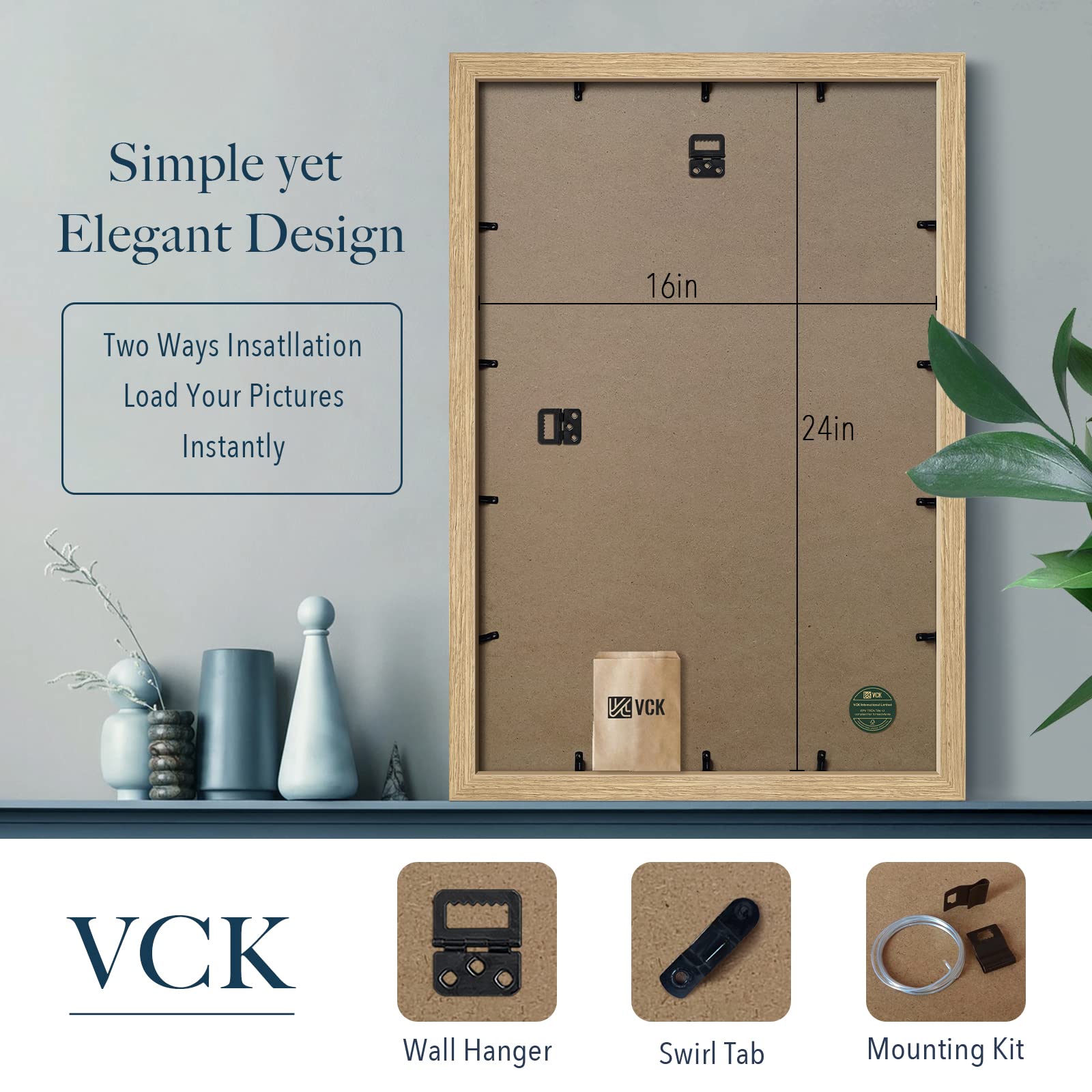 إطار من خشب البلوط VCK مقاس 40×60 سم للملصقات والصور، إطار صور من الخشب الصلب الطبيعي، إطار معرض حائطي