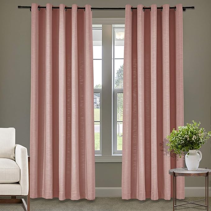 Frelement Coral Linen Curtains Bronze Grommet Indoor Drapes Window Treatments for Living Room, Bedroom, Kid Room, 52" W x 63" L, 1 Panel