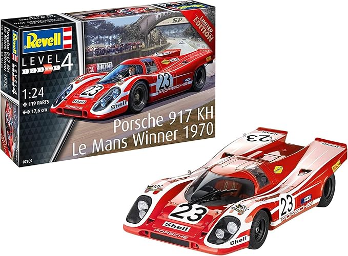Revell 07709 Porsche 917K Le Mans Winner 1970 1:24 Scale Model Kit, Unpainted, Red