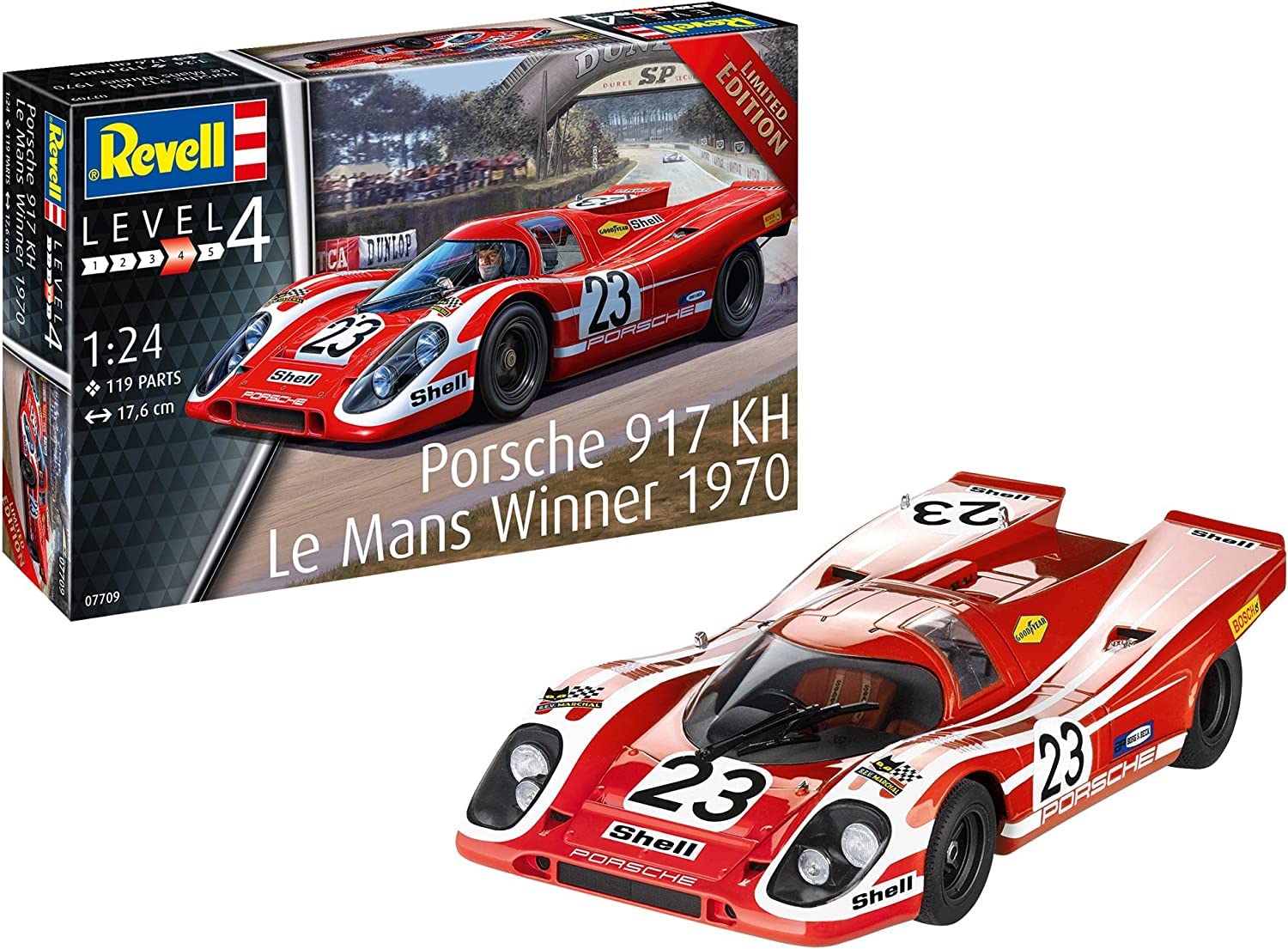 Revell 07709 Porsche 917K Le Mans Winner 1970 1:24 Scale Model Kit, Unpainted, Red
