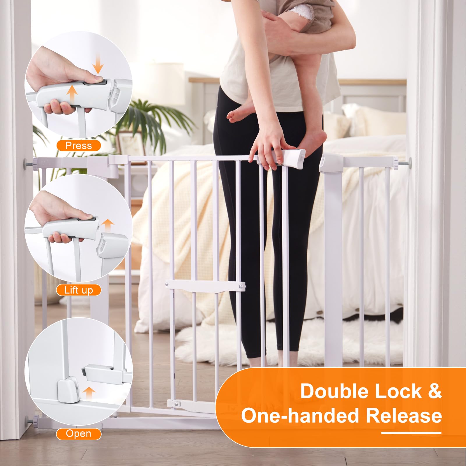 Tiovo Baby Gate with Cat Door Adjustable, 74.93 cm - 113.03 cm