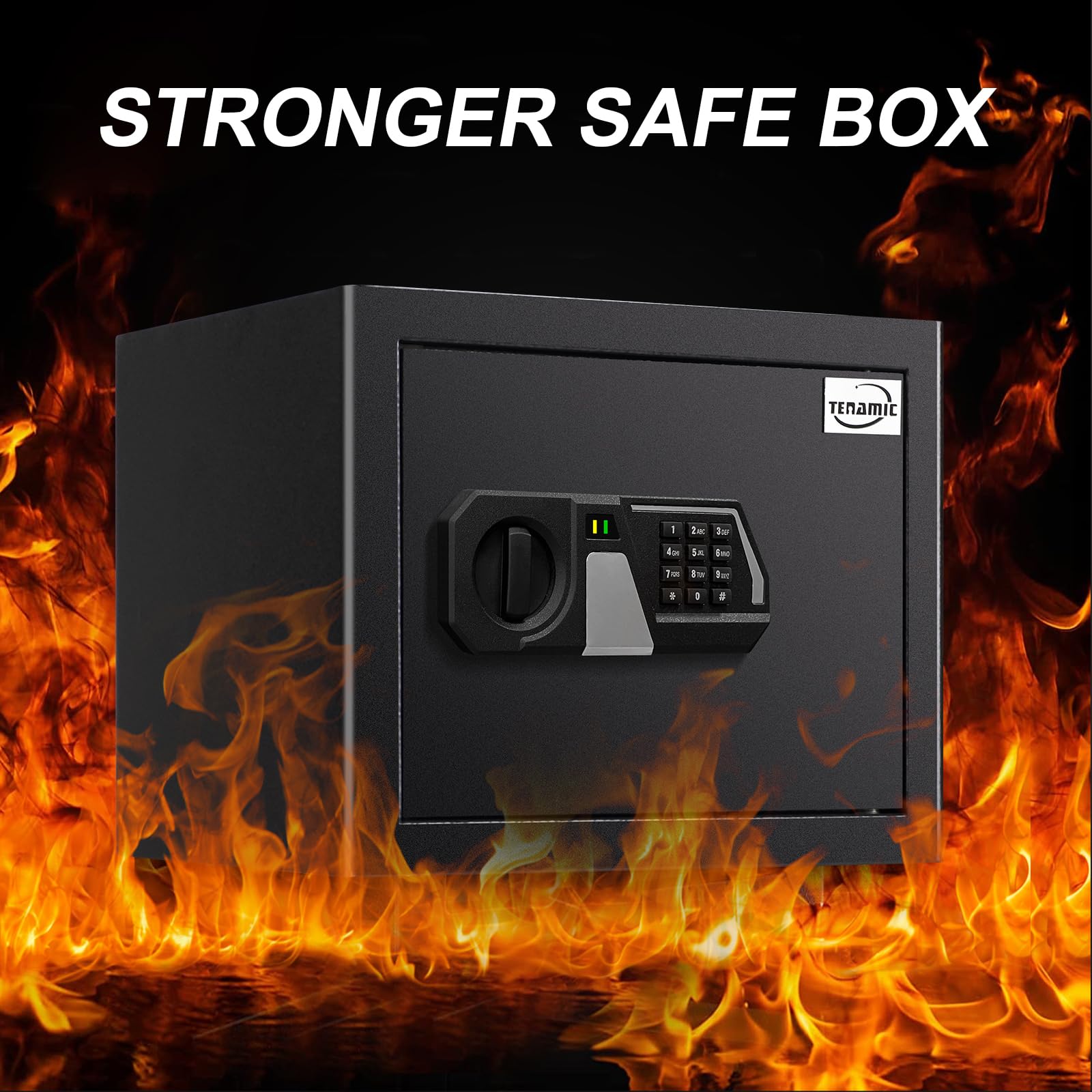 Tenamic Fireproof Safe Box 1.2 Cuft Electronic Digital Security Box, Keypad Small Lock Box Cabinet Safes with Internal Light, Solid Alloy Steel Office Hotel Home Safe with 2 Passwords, Black