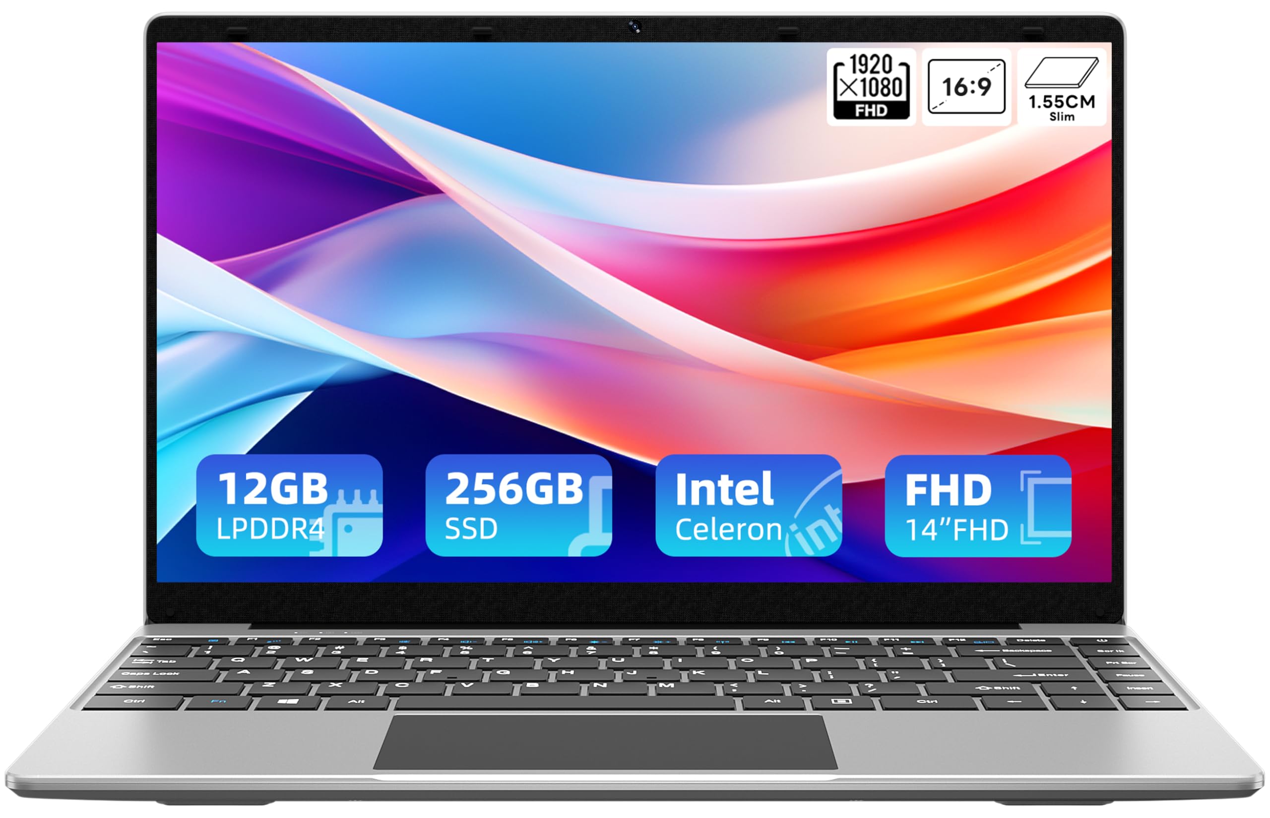 Laptop 12GB RAM 256GB SSD, 14" FHD 1920x1080 Display, Quad Core Celeron J4105 CPU, Up to 2.5GHz, Protable Computer with Dual Speakers, 35.52WH Battery, HDMI, Type-C, USB, Business Student Laptops.