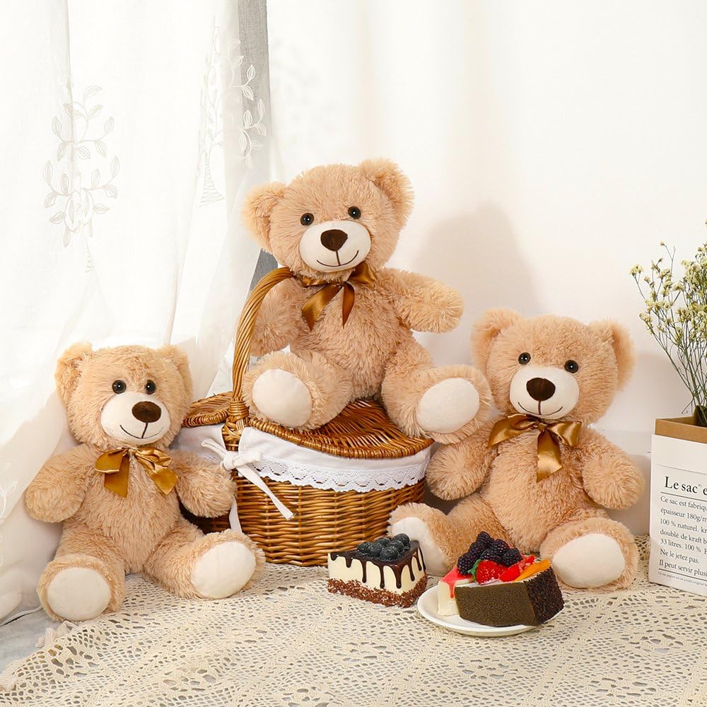 MorisMos 3 Packs Teddy Bears Bulk Stuffed Animals, Cute Small Plush Toys 35 cm, Brown