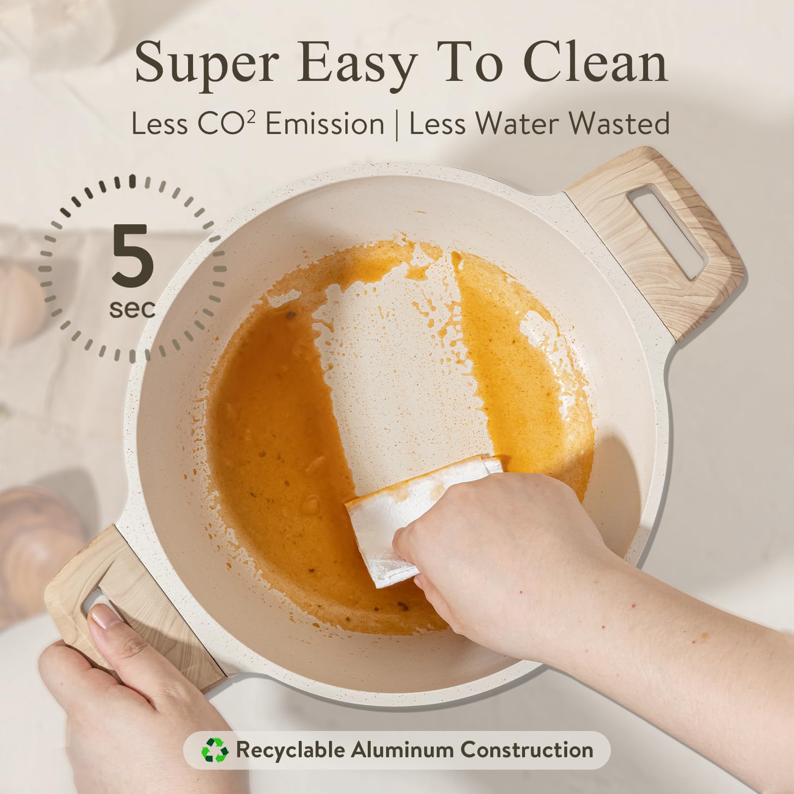 CAROTE Pots and Pans Set Nonstick, White Granite Induction Kitchen Cookware Set, 10 Pcs