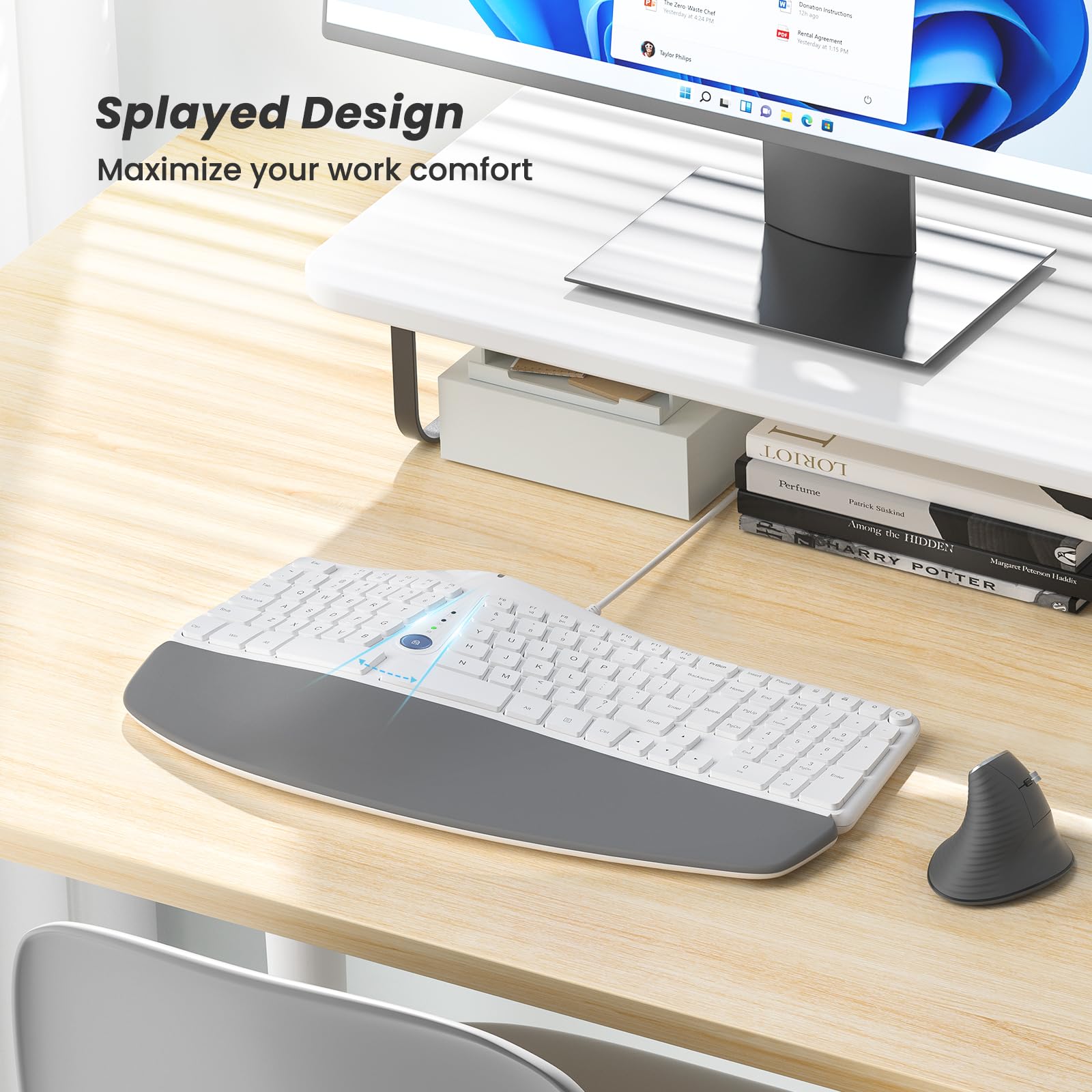 Nulea Ergonomic Keyboard, Wired Split Keyboard with Pillowed Wrist and Palm Support, Featuring Dual USB Ports, Natural Typing Keyboard for Carpal Tunnel, Compatible with Windows Mac