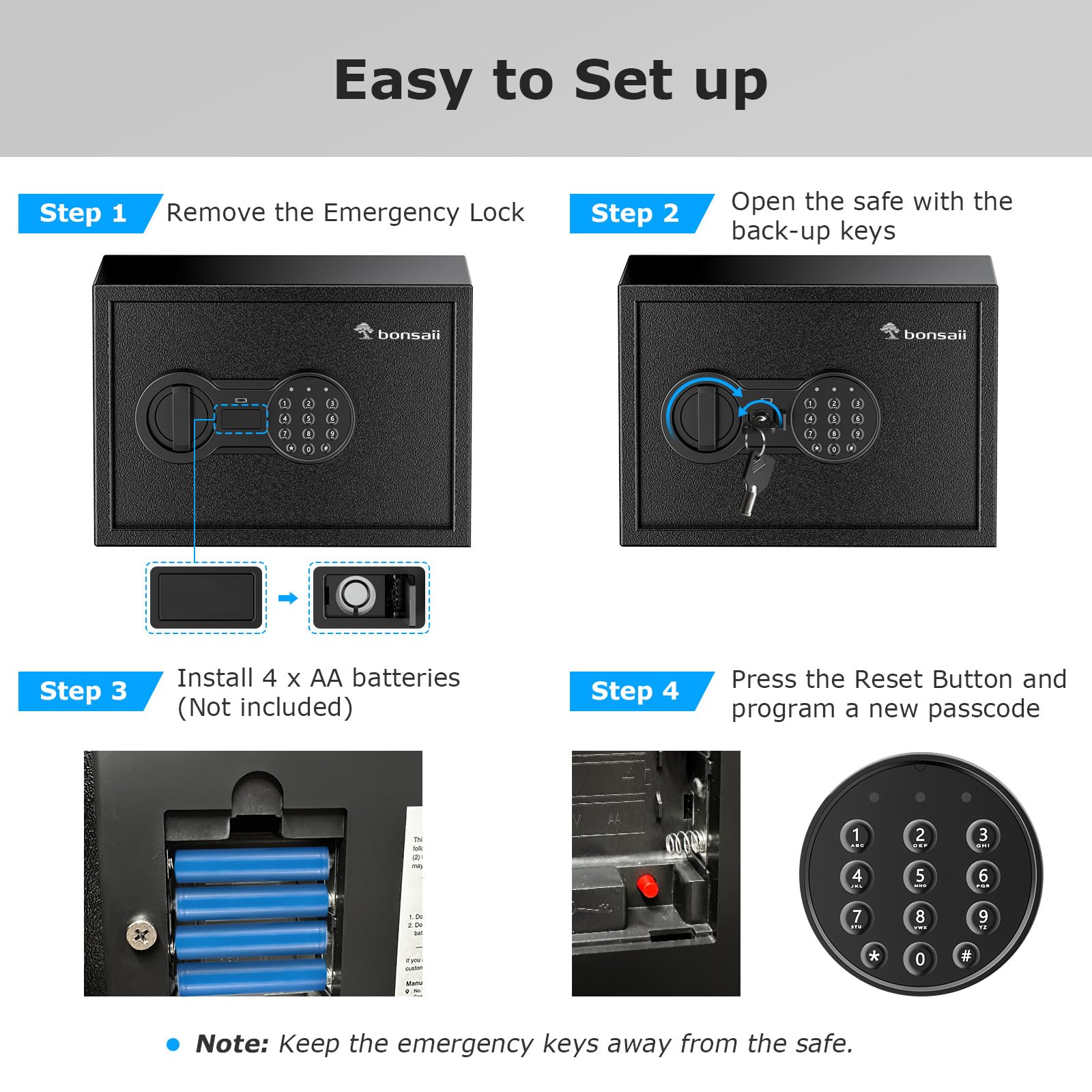 Bonsaii Safe, 0.6 Cubic Safe Box with Electronic Keypad, Removable Shelf, for Valuables Jewelry and Documents in Home, Hotel, or Business, 25 D x 35 W x 25 cm H