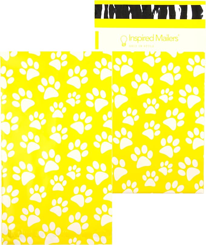 Inspired Mailers 6x9 Poly Mailers - 100 Pack – Adorable Yellow Puppy Paw Print Design – Durable, Cute Shipping Bags for Small Orders, Gifts, Apparel, & More!