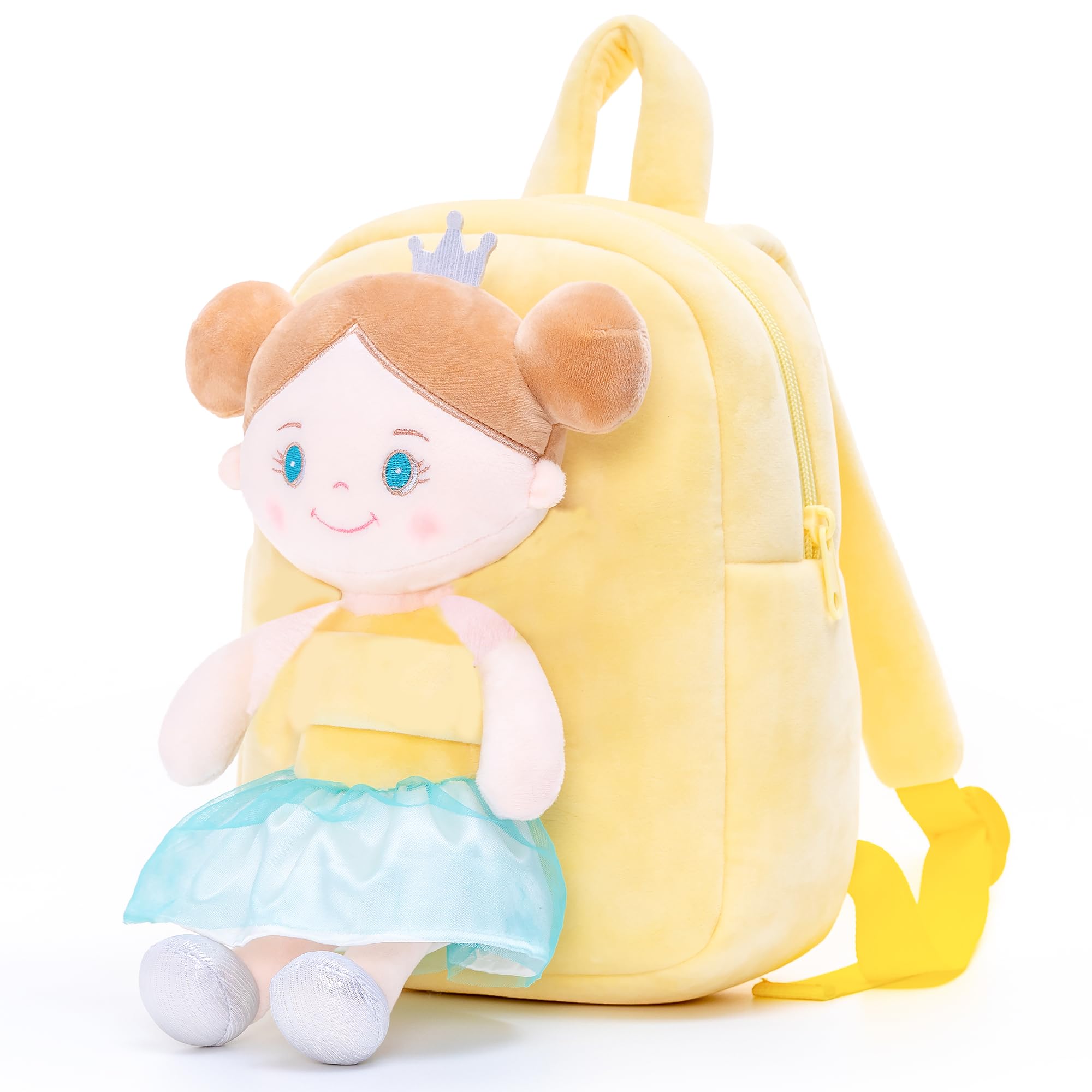 Gloveleya Toddler Backpack with Rag Doll Gifts for Girls Angel Girl Yellow 9 Inches