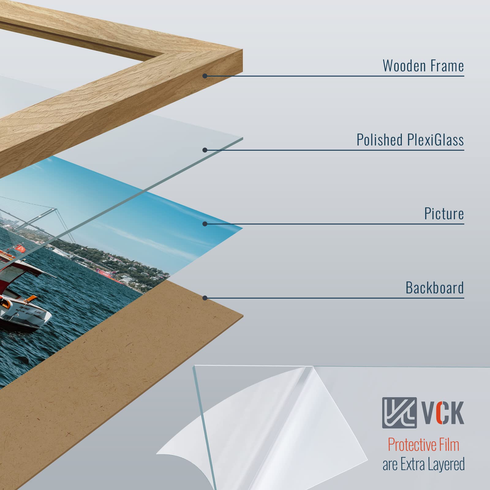 إطار من خشب البلوط VCK مقاس 40×60 سم للملصقات والصور، إطار صور من الخشب الصلب الطبيعي، إطار معرض حائطي