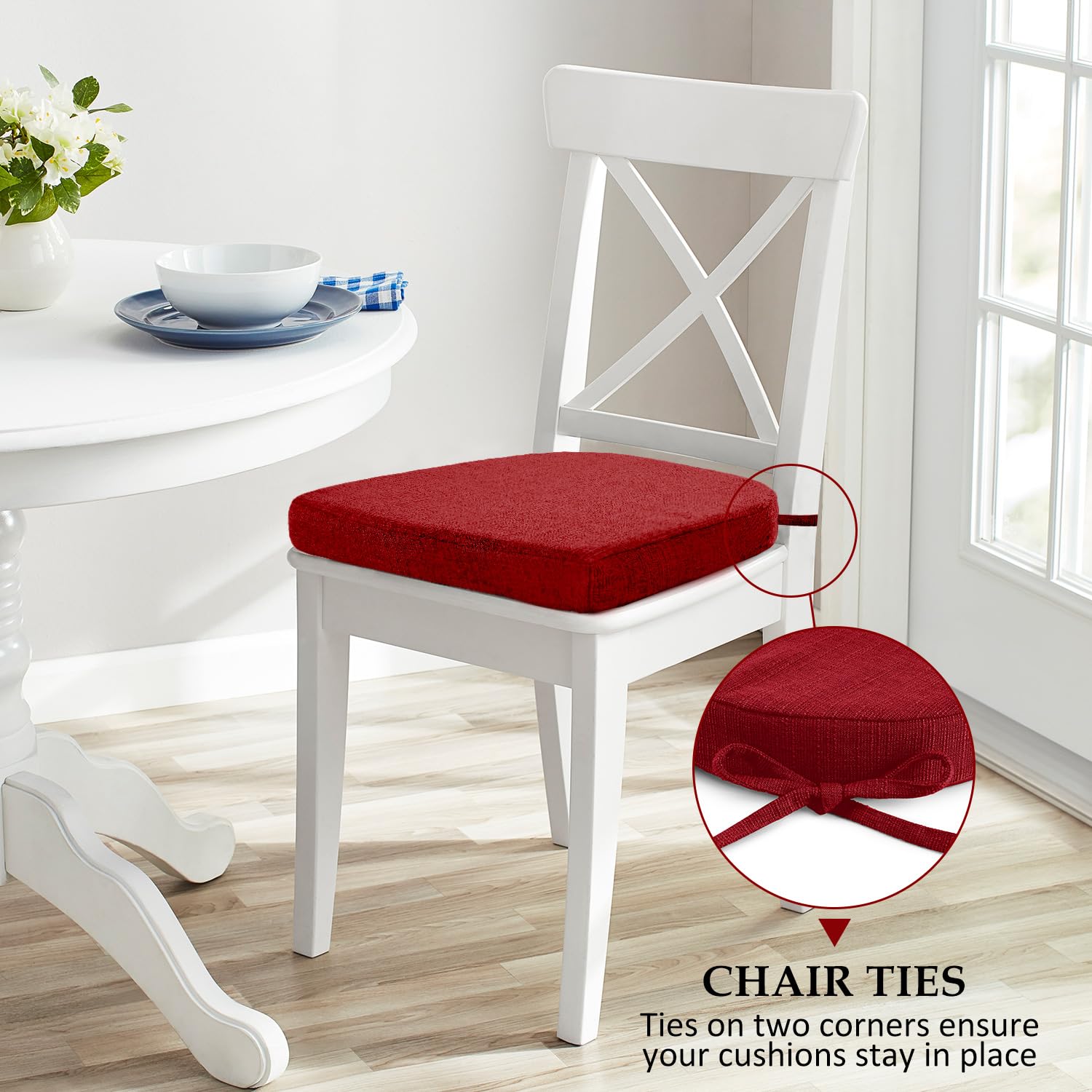 Wellsin Chair Cushions for Dining Chairs 4 Pack 40x40x5 cm, Red
