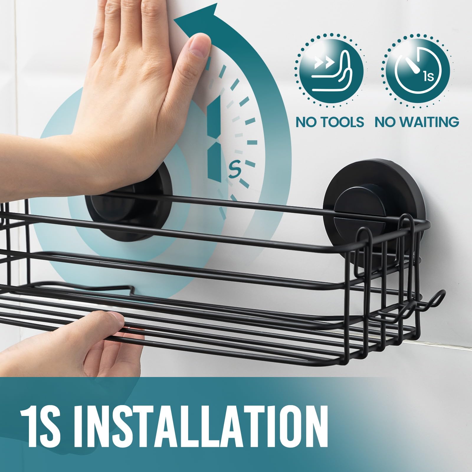 TAILI Shower Caddy Suction Cup 2 Pack with Hooks & Soap holder