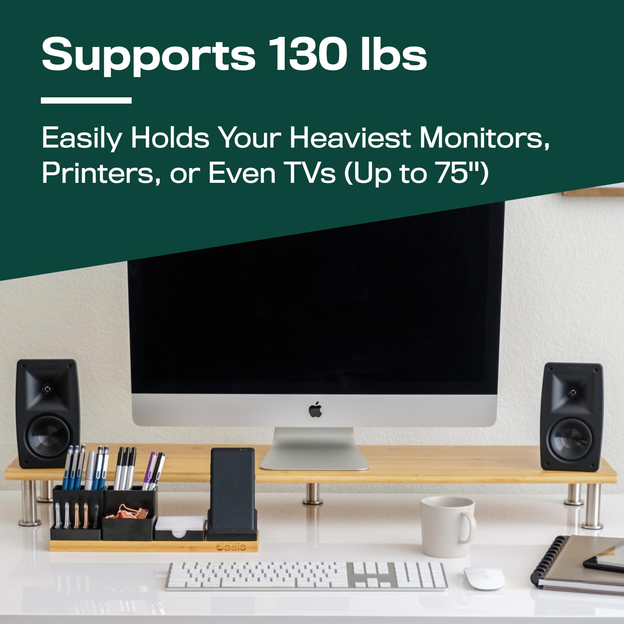 The Original Bamboo Dual Monitor Stand (As Seen On PBS) - 42 Inch Large Monitor Riser for Computer Screens, Laptop or TV - Desk Shelf Adds Storage Space and Improves Ergonomics - Natural