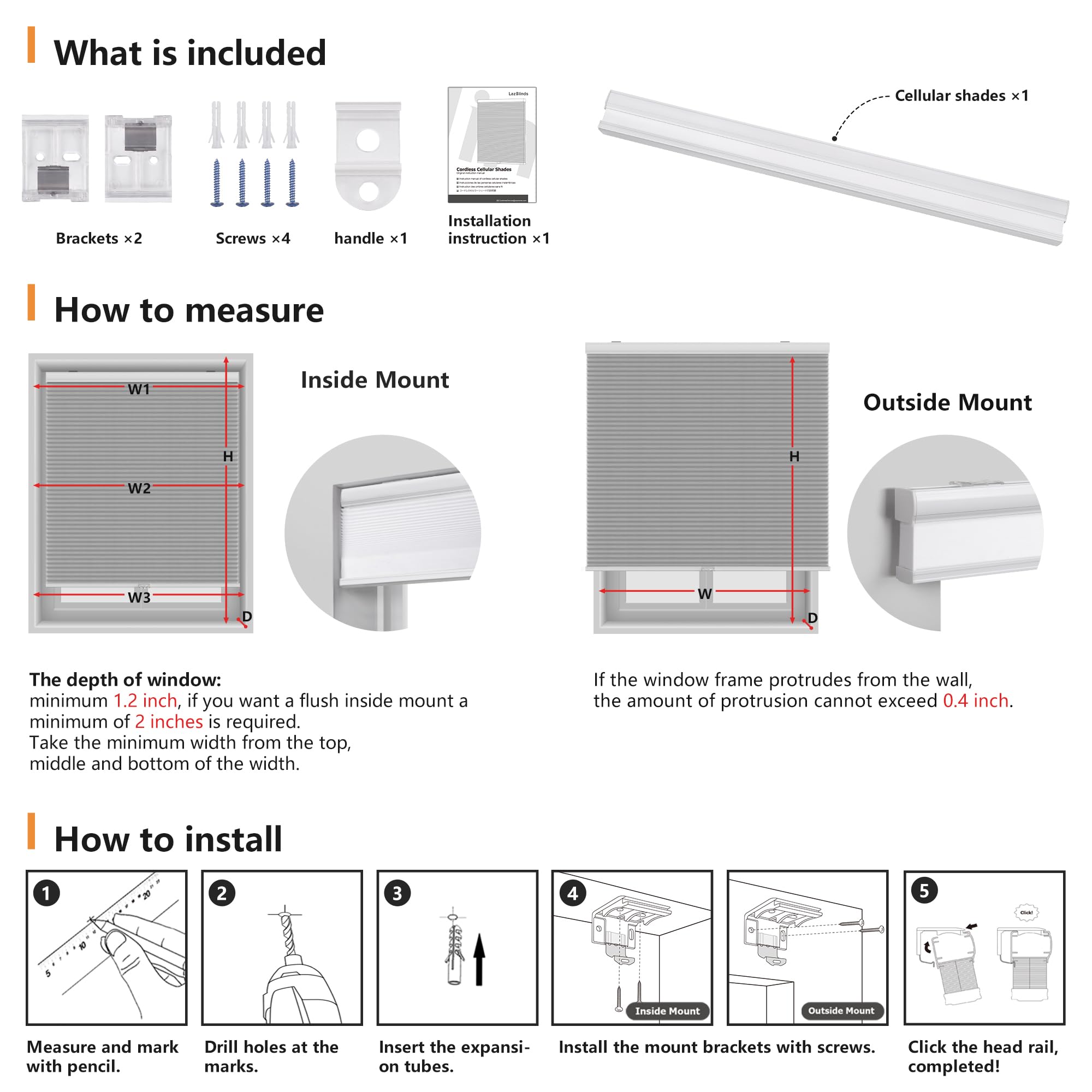 LazBlinds Cordless Cellular Blackout Honeycomb Shades with 4 cm cells,Size 86 cm W x 183 cm H Dark Coffee