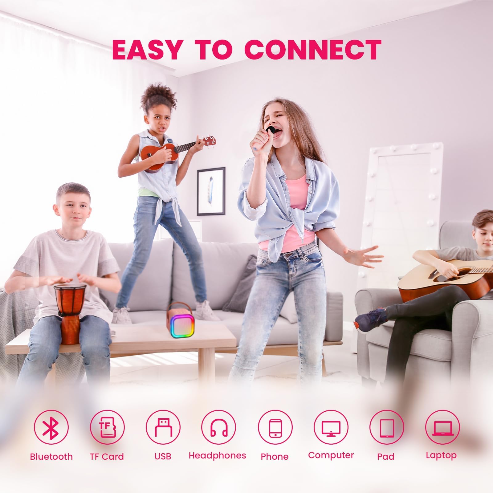 Mini Karaoke Machine for Kids Adults,Portable Bluetooth Speaker with 2 Wireless Microphones, MP3 Music Player Gifts Toys for Girls 3-12 Year Old Birthday Family Home Party (Pink 2 Mics)