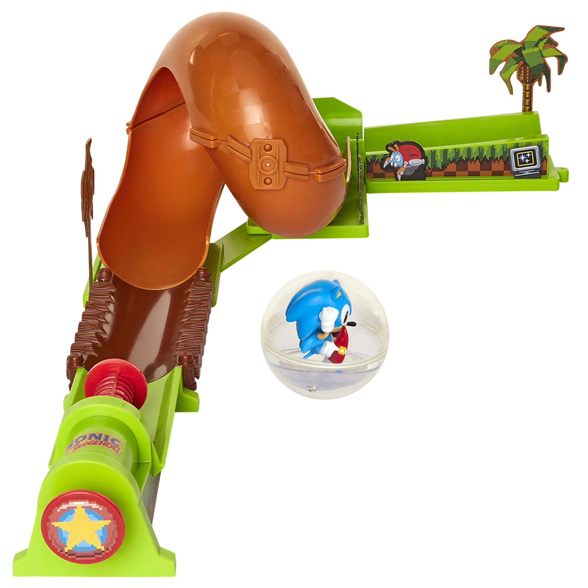 Sonic The Hedgehog Pinball Green Hill Zone Pinball Track Play Set |Looping Action & Automatic Bumper | 9Piece with Exclusive Sonic Sphere Included