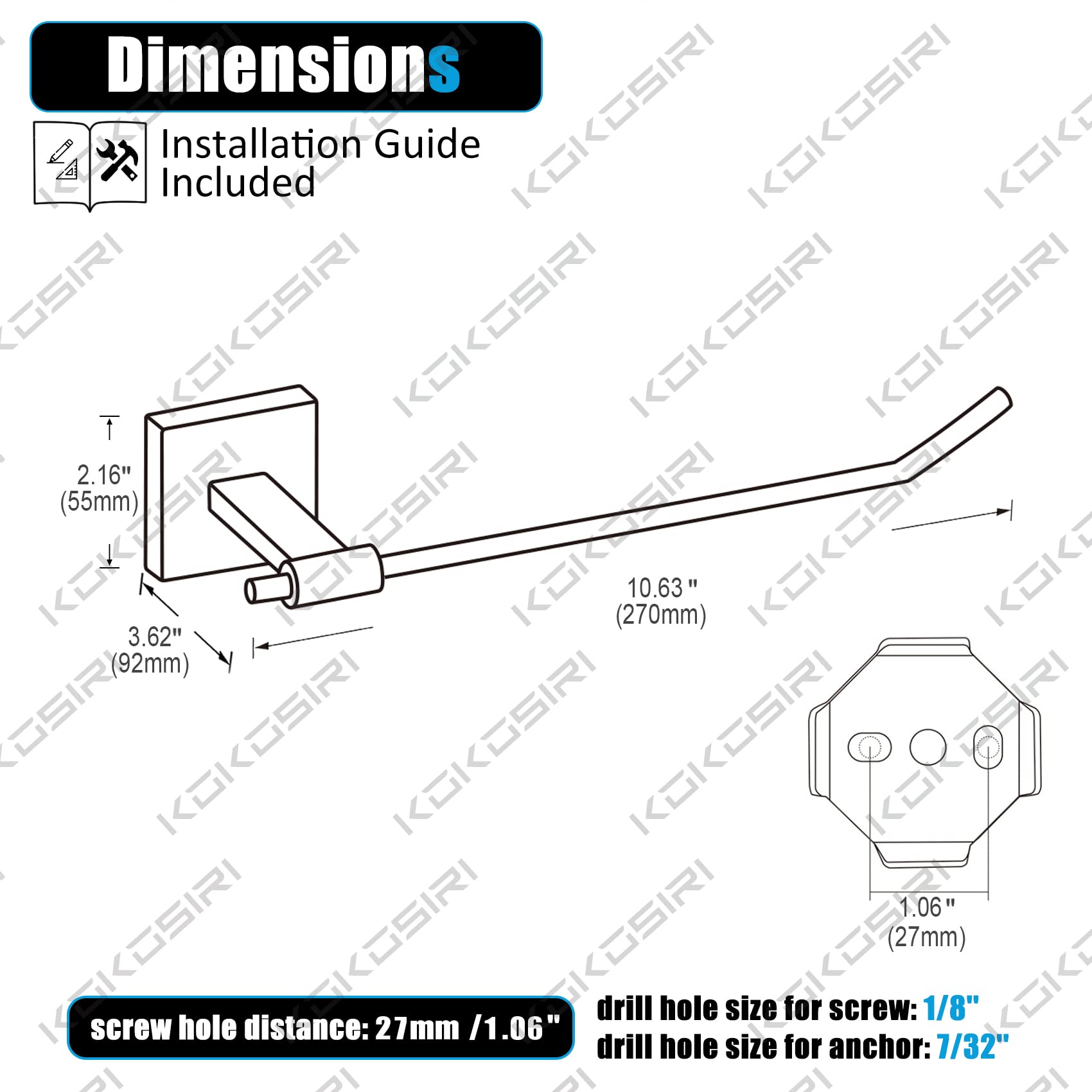 حامل مناشف حمام من كوكوسيري، حامل مناشف للحمام والمطبخ، مقاس 9 بوصات، حامل قلادة من الفولاذ المقاوم للصدأ والكروم B3005CH