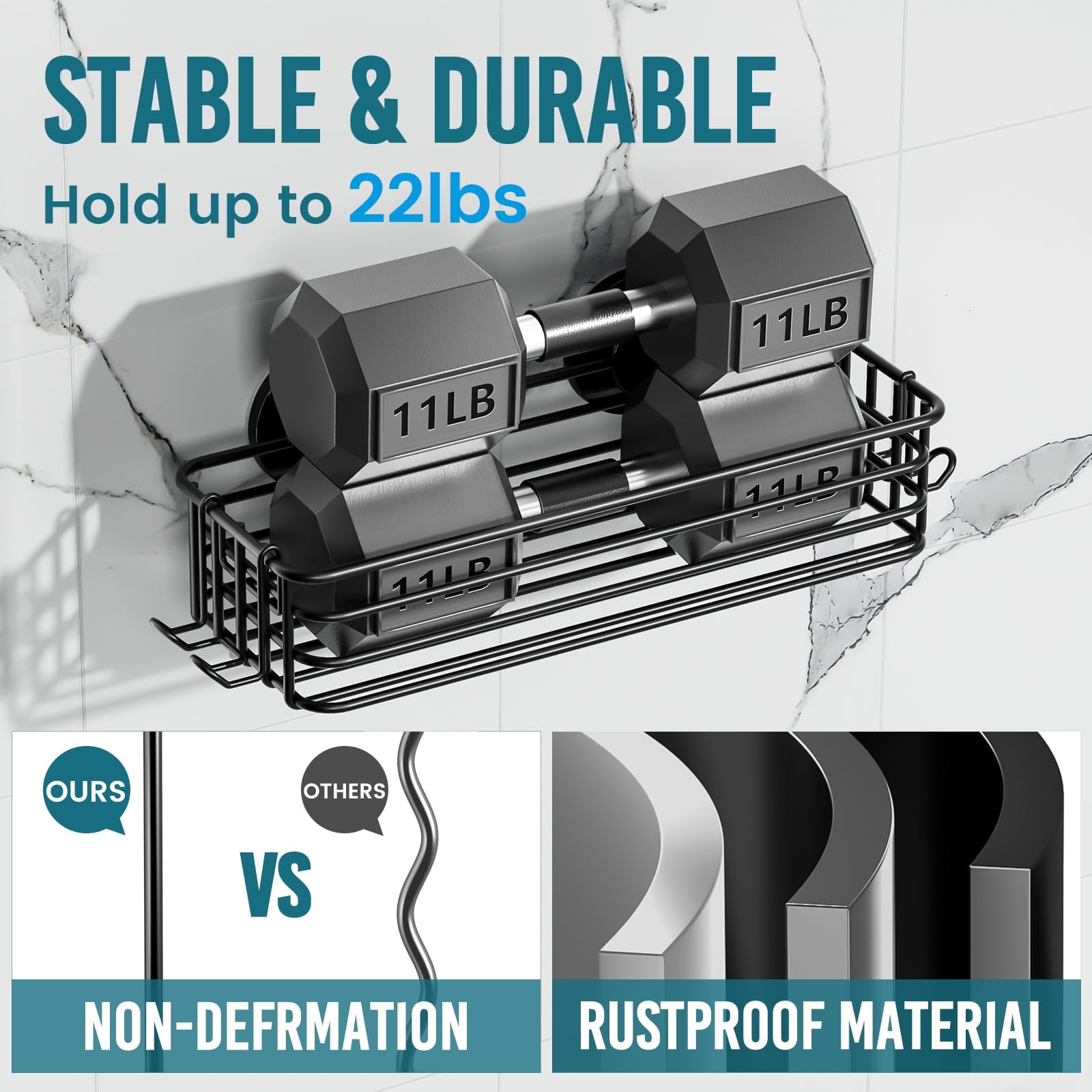 TAILI Shower Caddy Suction Cup 2 Pack with Hooks & Soap holder