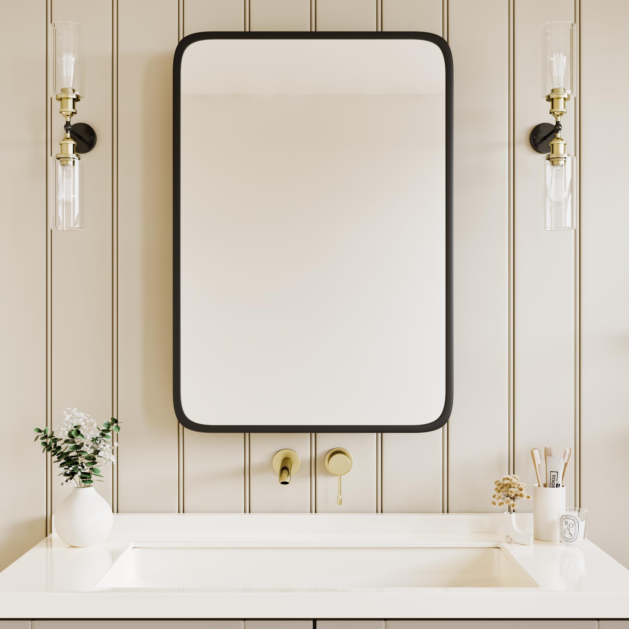 AGDULL Vintage-Style Bathroom Wood Wall Cabinet with Black Metal Frame, Black, 51 x 76 cm