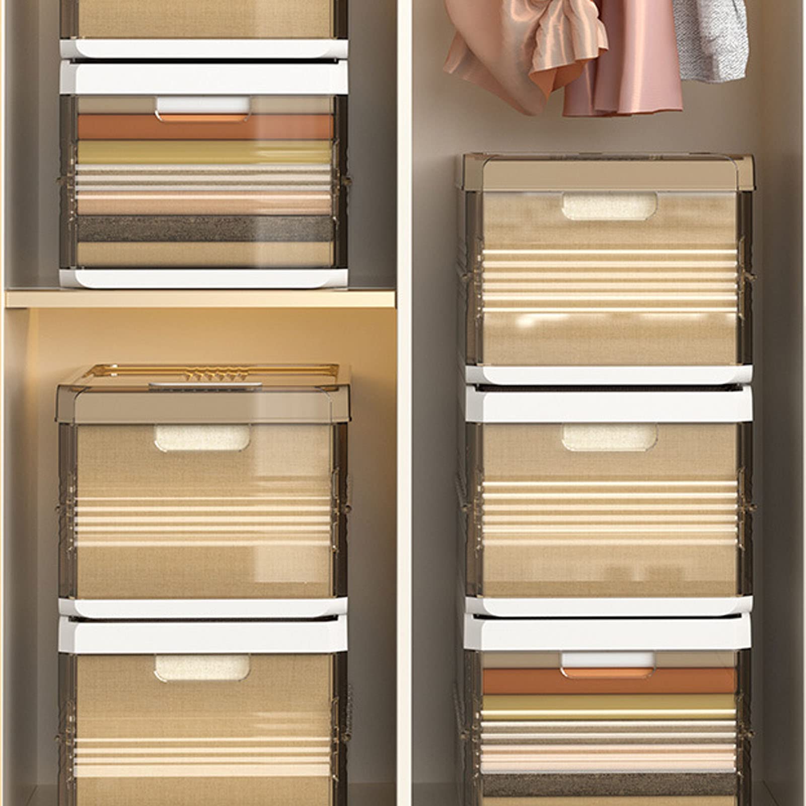 Foldable Closet Organizers, Clothing Compartment Storage Box Stackable Save Space Slide Rail Design Clear PP for Bedroom (with Lid 9 Grids)