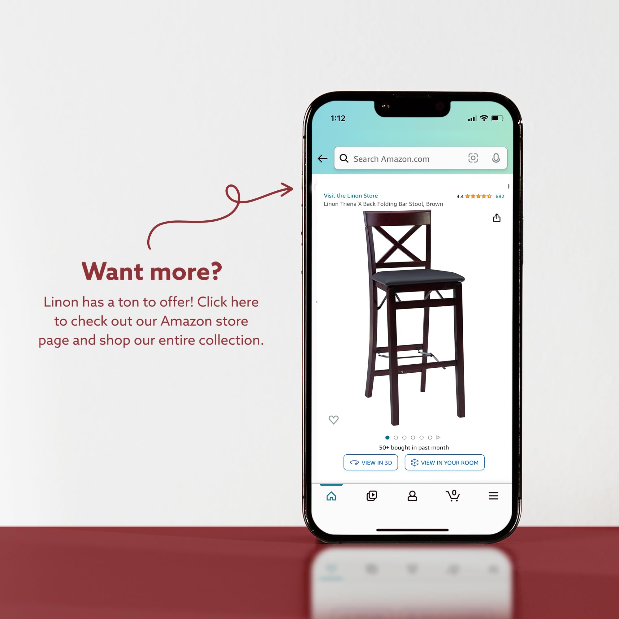Linon Triena X Back Folding Bar Stool, Merlot/Brown
