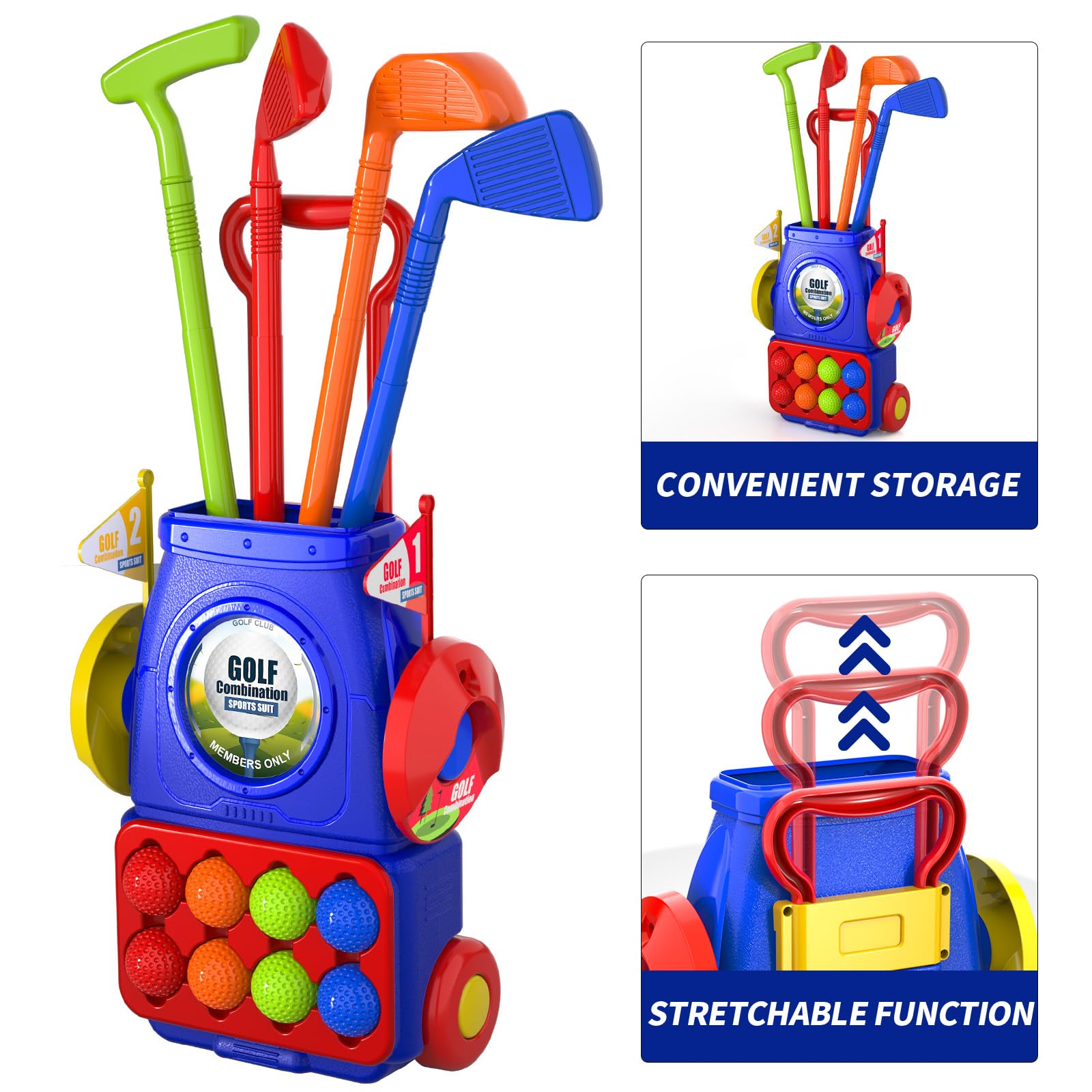 مجموعة ألعاب جولف للأطفال من بينول، مجموعة ألعاب عربة جولف مُحسّنة للأطفال مع 4 عصي جولف و8 كرات وسجادة واحدة، ألعاب جولف داخلية وخارجية للأولاد والبنات من سن 3 و4 و5 و6 سنوات