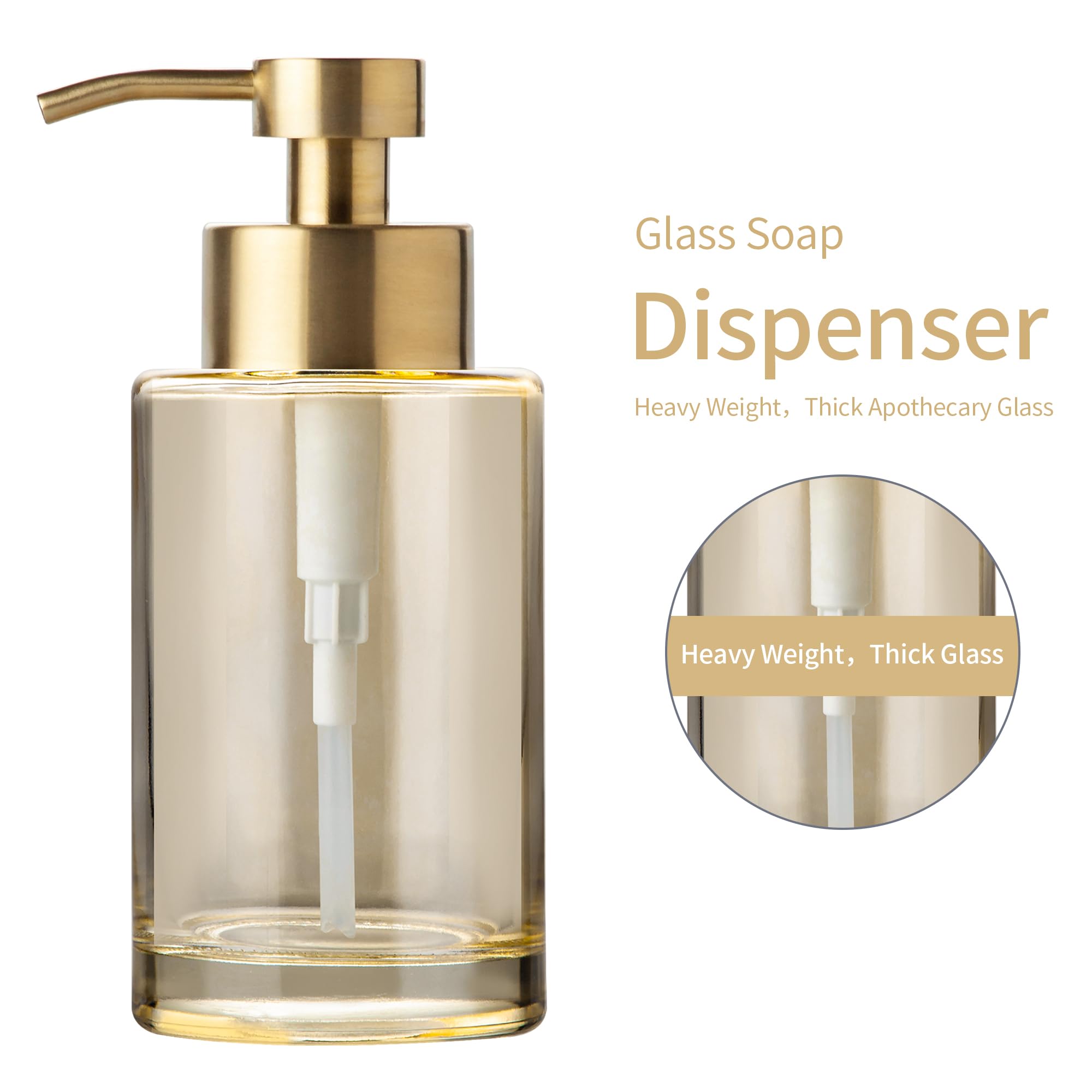 Enra Gold Foaming Soap Dispenser, 350 ml Thick Glass Bathroom Soap Dispenser (Gold Foam Dispenser)