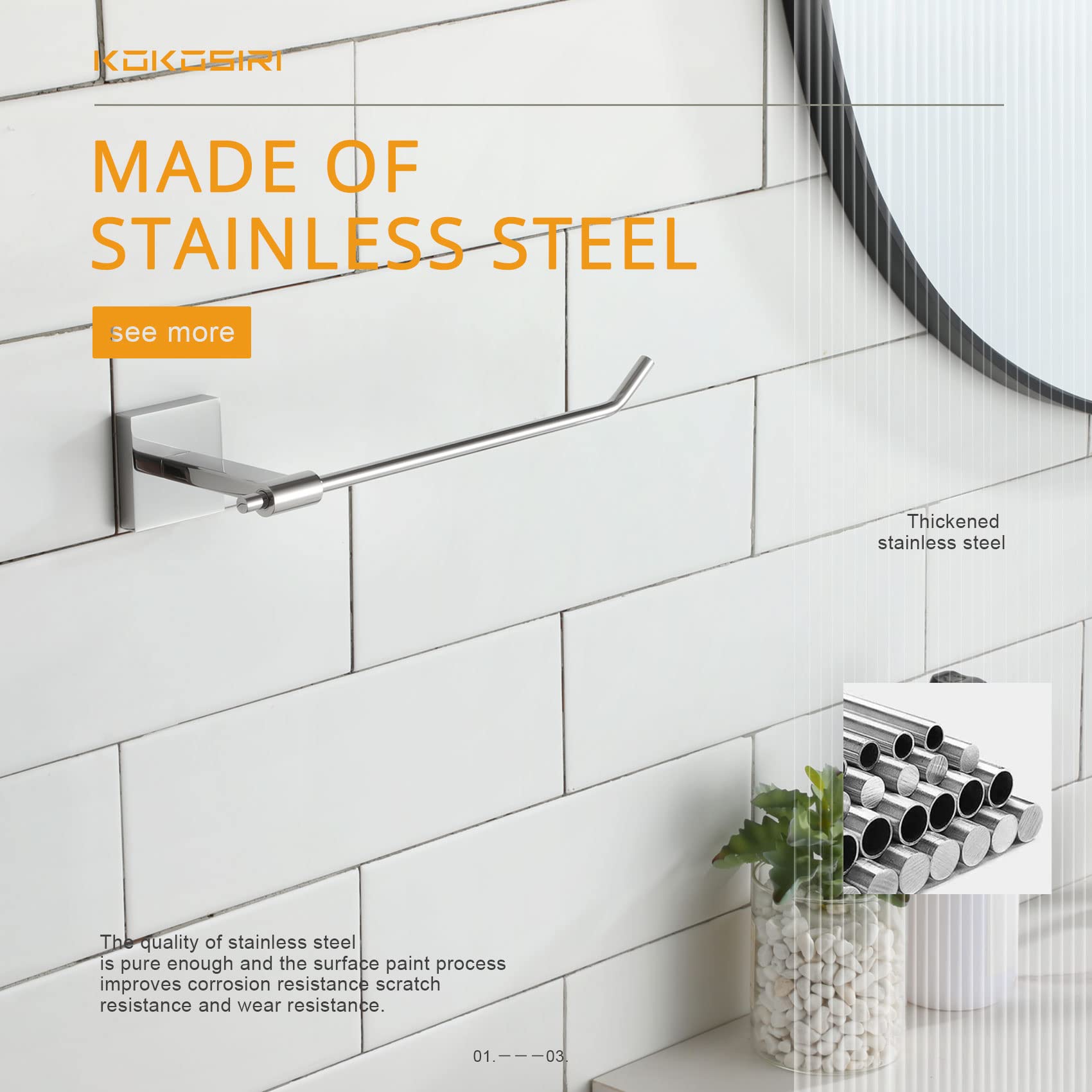 حامل مناشف حمام من كوكوسيري، حامل مناشف للحمام والمطبخ، مقاس 9 بوصات، حامل قلادة من الفولاذ المقاوم للصدأ والكروم B3005CH