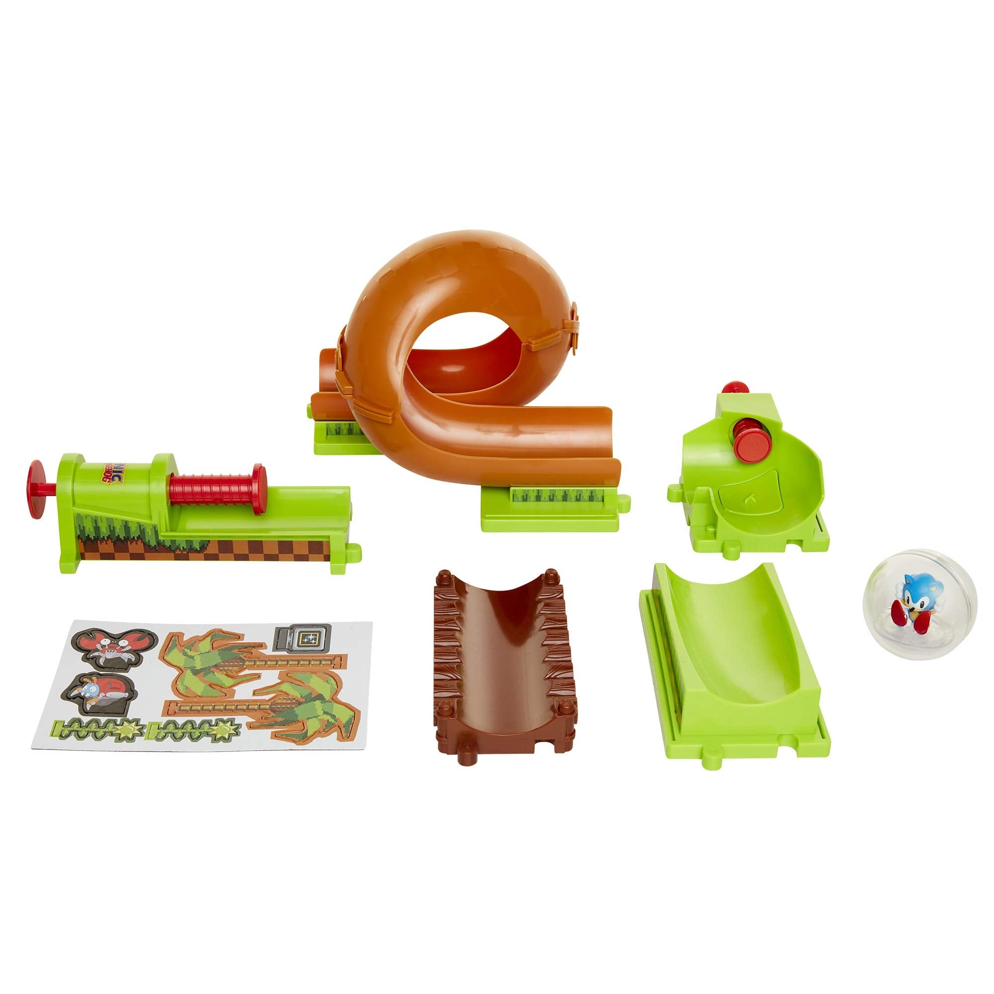 Sonic The Hedgehog Pinball Green Hill Zone Pinball Track Play Set |Looping Action & Automatic Bumper | 9Piece with Exclusive Sonic Sphere Included