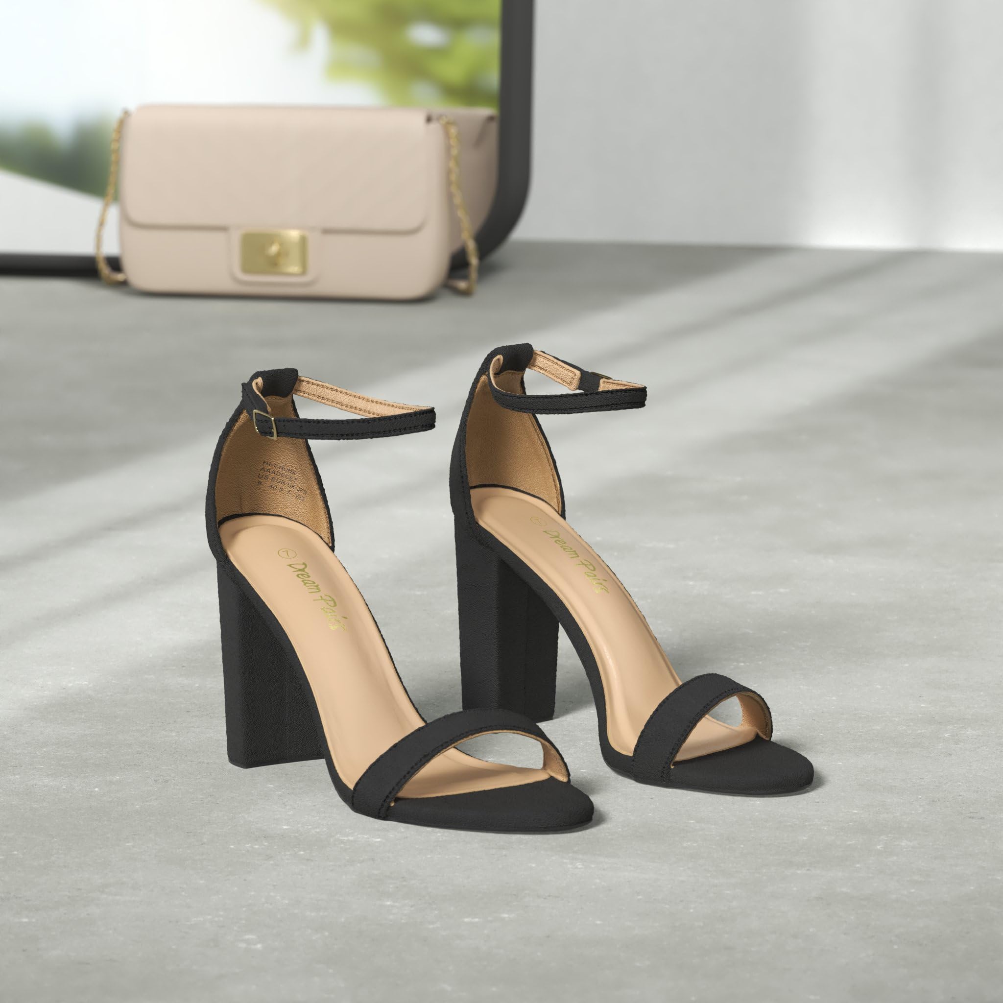 SIZE 38: DREAM PAIRS Women's Hi-Chunk Black Pu High Heel Pump Sandals