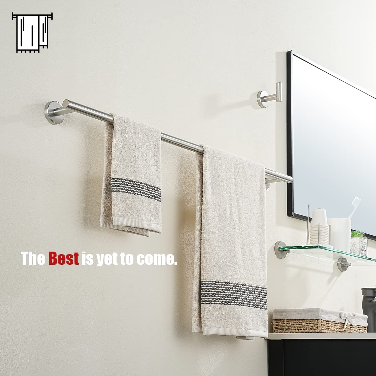 JQK Bath Towel Bar, 30 Inch 304 Stainless Steel Thicken 0.8mm Single Towel Rack for Bathroom, Towel Holder (Brushed Finished) Wall Mount, 32.91 in Total Length, TB110L30-BN