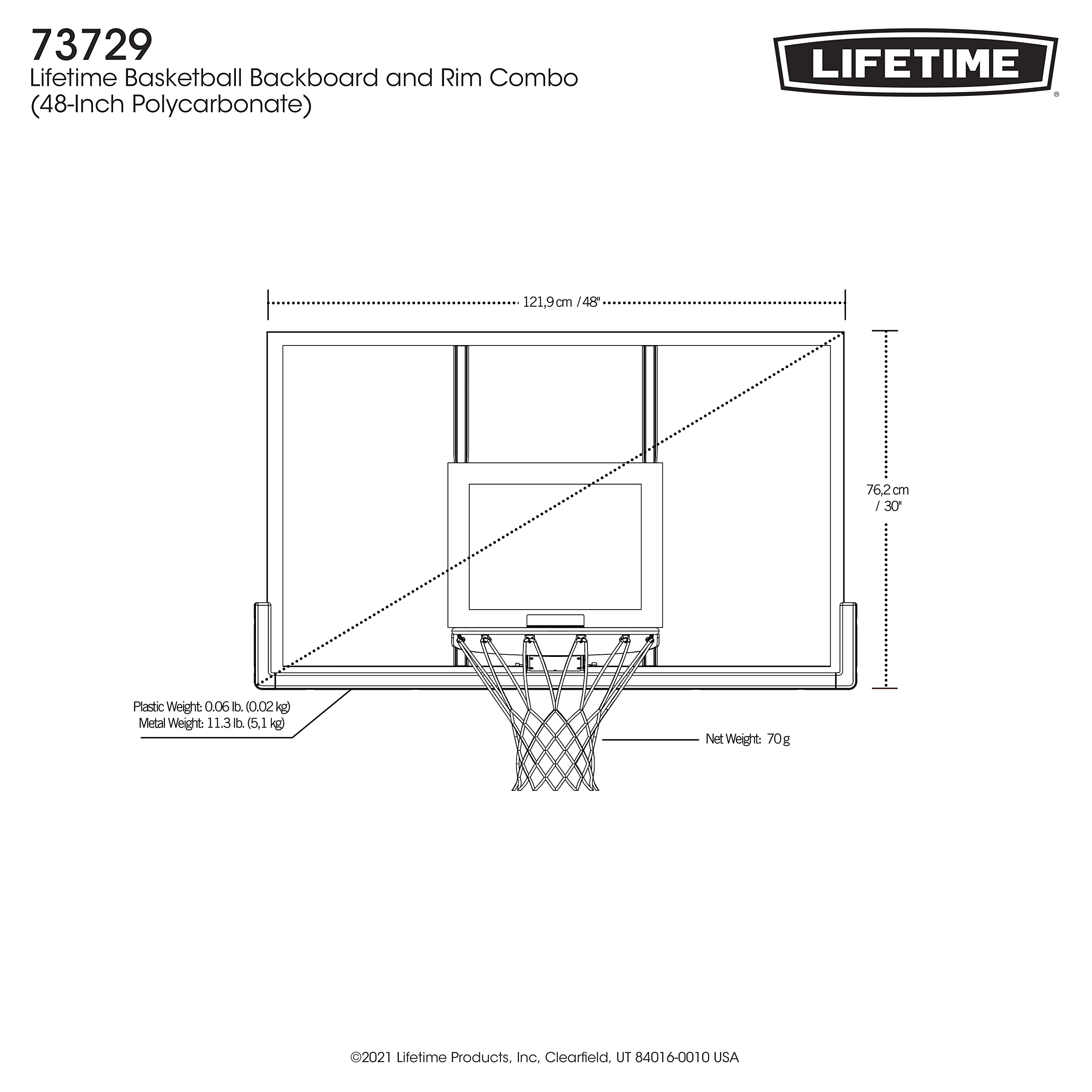 Lifetime 73729 48 in. Shatter Proof Backboard Rim Combo, Orange/white, One Size