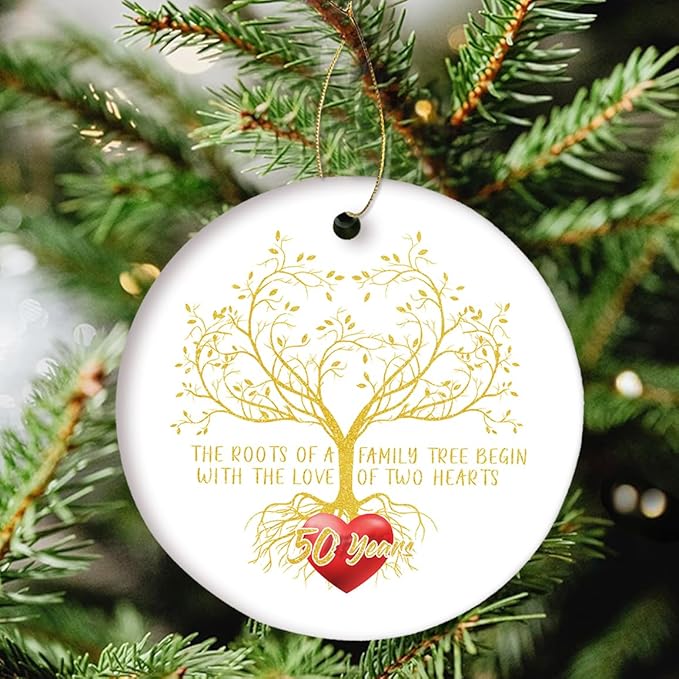 50th Wedding Anniversary Ornament – Ceramic Christmas Gift for Couple, Husband & Wife, Parents or Grandparents