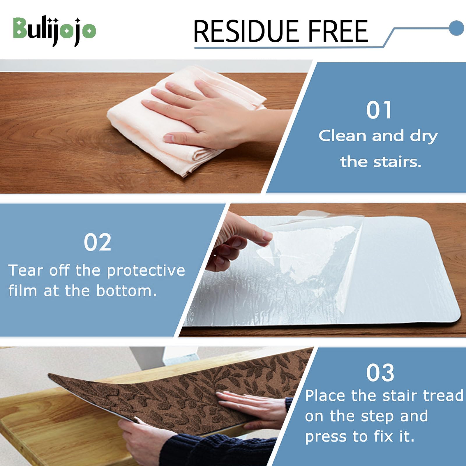 Bulijojo Non-Slip Carpet Stair Treads for Wooden Steps Set of 15, 30"X8" Indoor Stair Runner Stair Rugs for Dogs, Kids & Elders, Stair Mat with Reusable Adhesive (Leaf Brown)