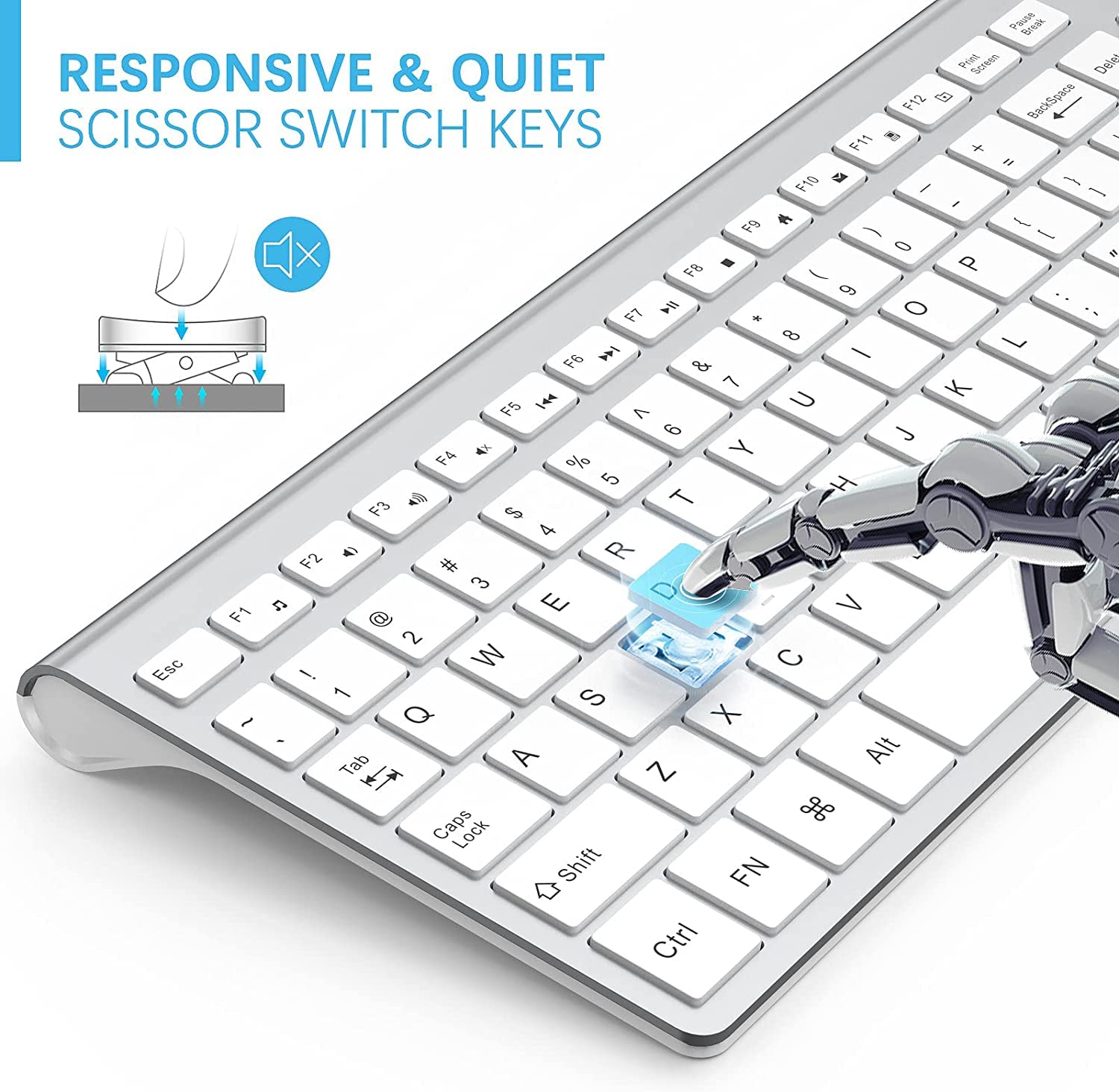 Wireless Keyboard and Mouse,J JOYACCESS USB Slim Wireless Keyboard Mouse with Numeric Keypad Compatible with iMac Mac PC Laptop Tablet Computer Windows -Silver White