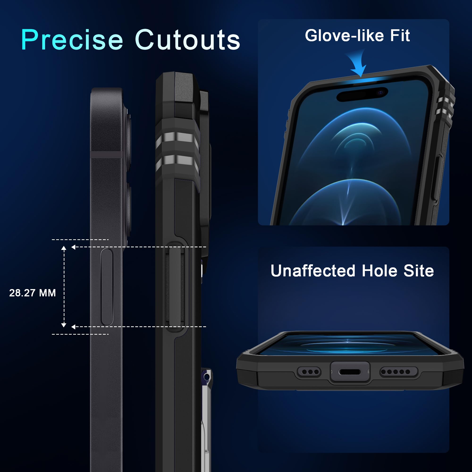 BAHAHOUSES Case for iPhone 15 with Slide Camera Cover, Rotated Ring Kickstand Military Grade Shockproof Protective Cover-Black