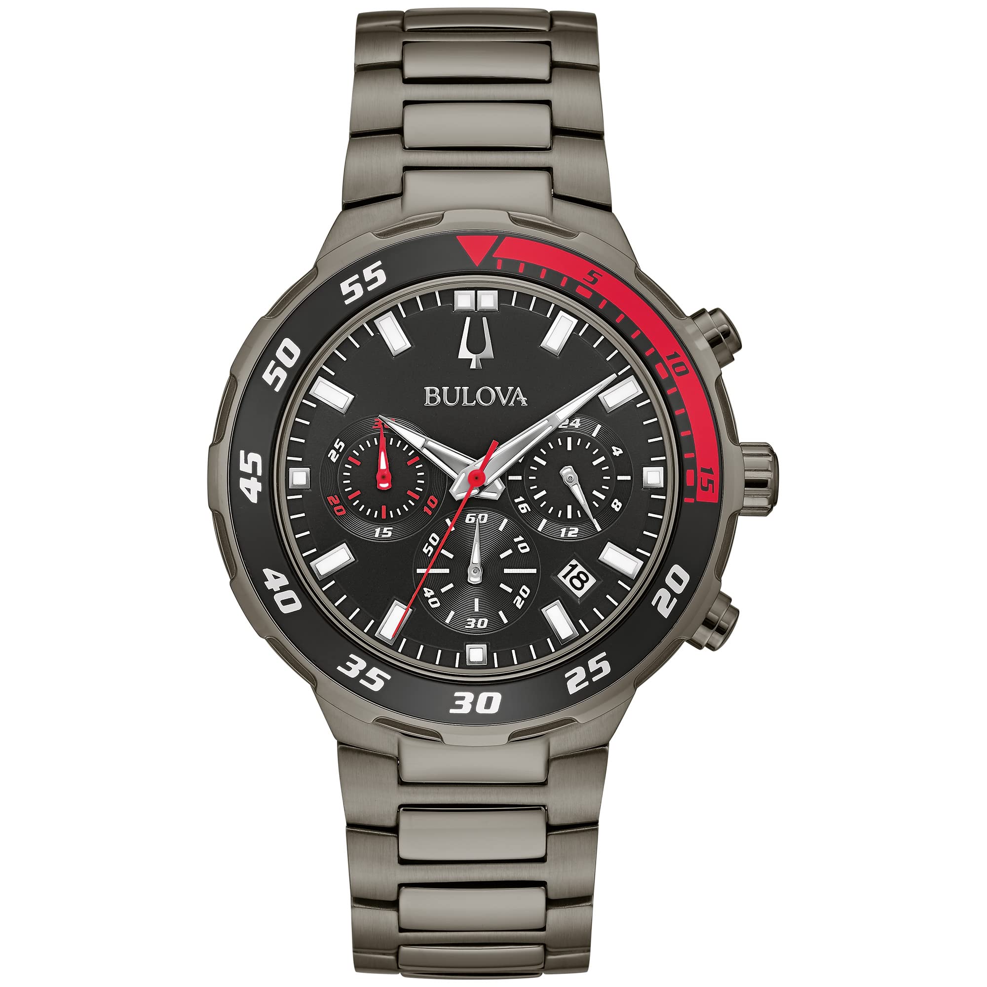 Bulova Men's Classic Sport Black Ion Plated Stainless Steel 6 Hand Chronograph Quartz Watch