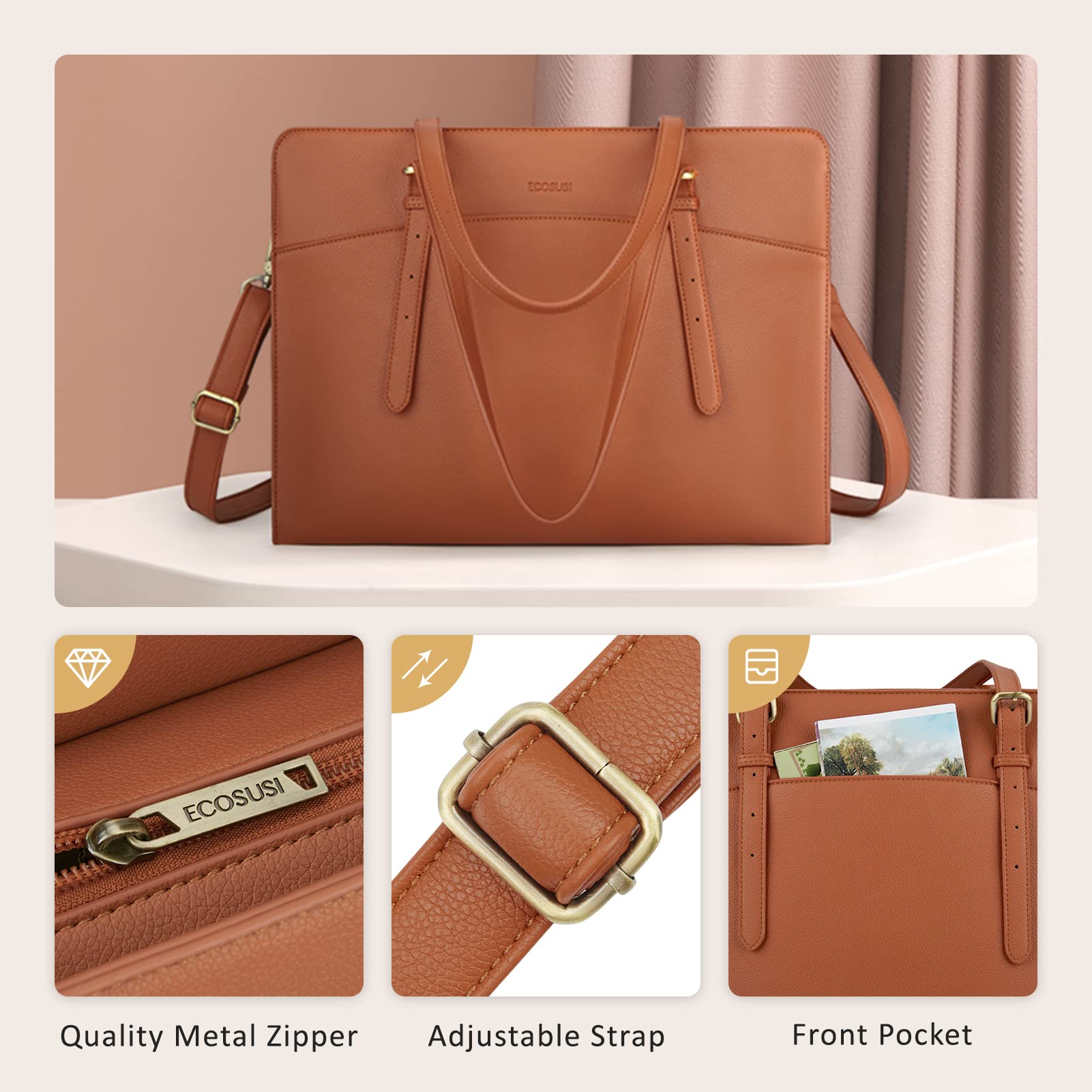 ECOSUSI Laptop Bag for Women 39.62 cm Tote Bag Work Bag Briefcase Handbag Shoulder Bag for Office