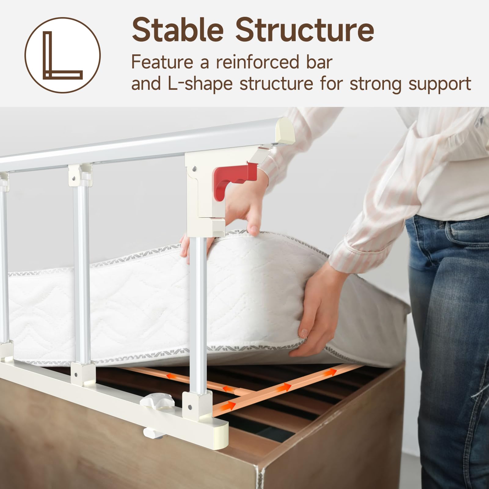 درابزين سرير WAYES لكبار السن (34 بوصة × 16 بوصة)، درابزين جانبي قابل للطي للسرير كامل الحجم، سرير كوين، سرير كينج، واقي أمان، متين، تركيب بدون أدوات