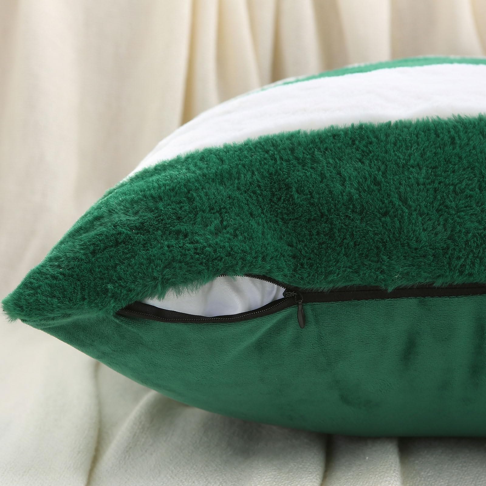 Ikuoic Green and White Striped Throw Pillow Covers 40 X 40 cm Set of 2