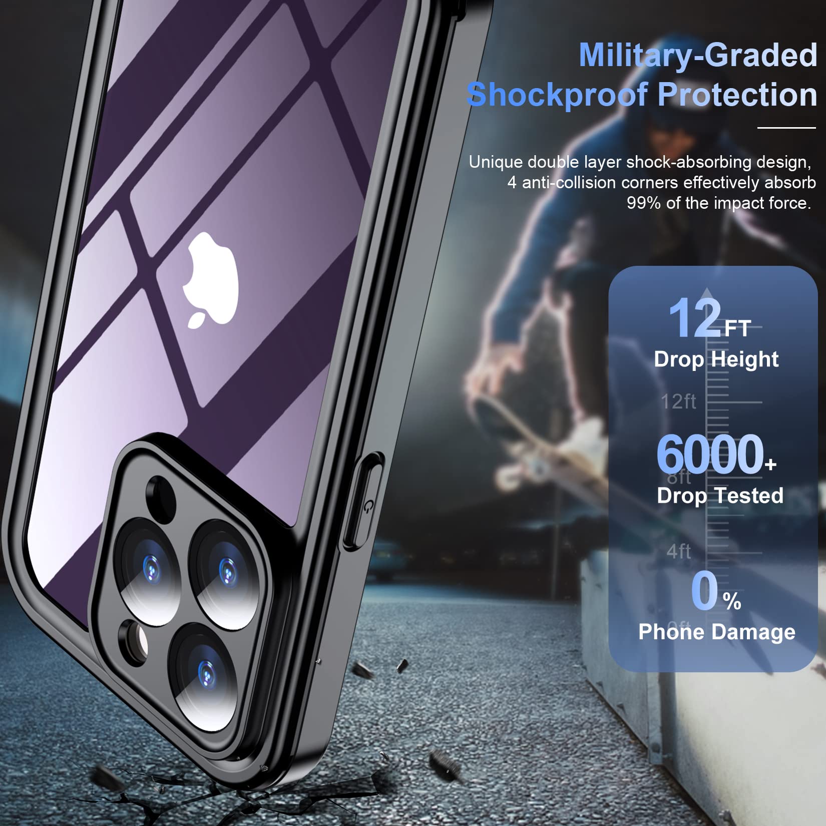 Temdan [Real 360 for iPhone 14 Pro Max Case Built-in 9H Tempered Glass Camera Lens & Screen Protection